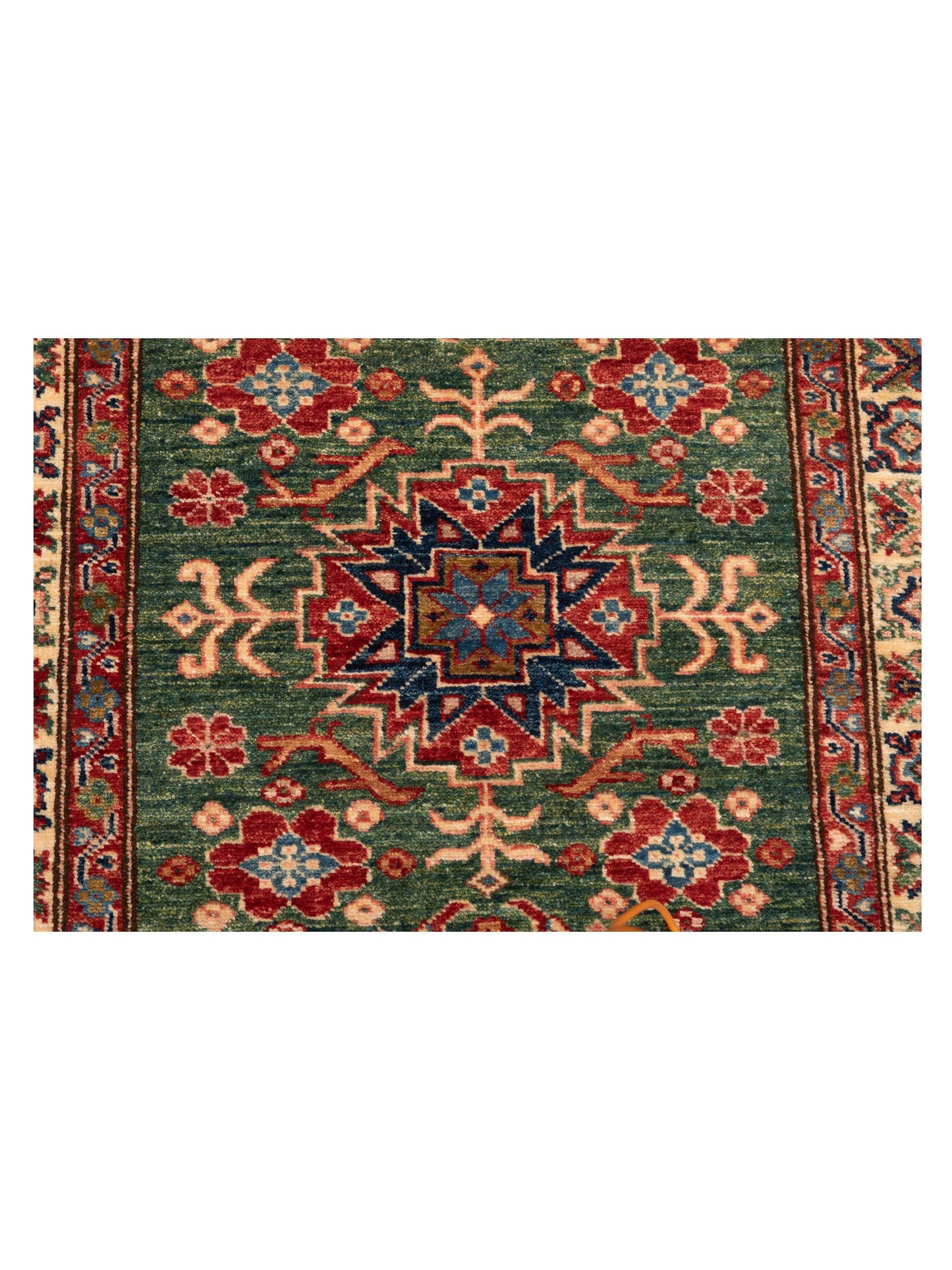 Artisan Kazak 148922 Green Ivory 2.10x3.11 Hand Knotted Rug