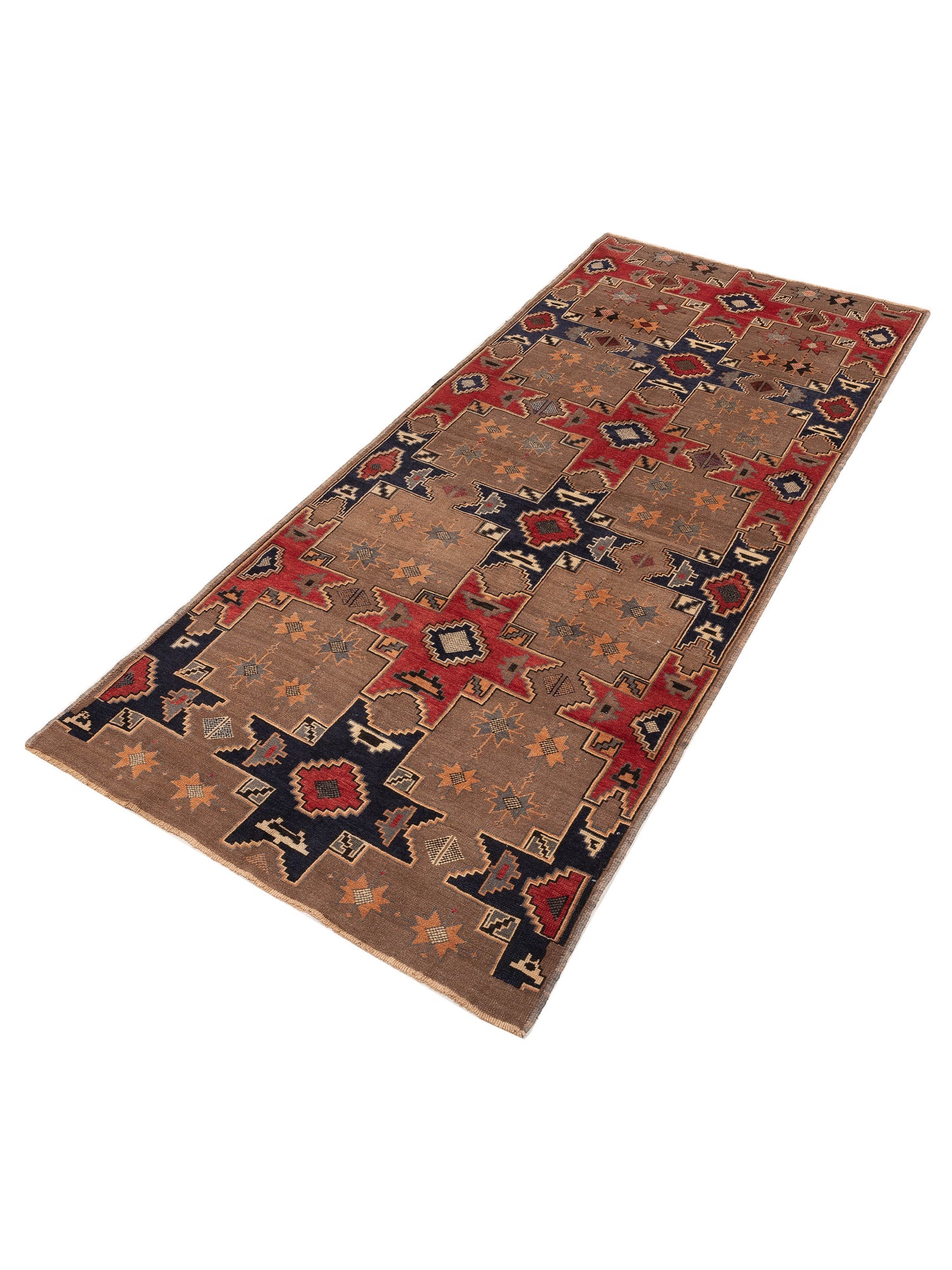 Old Anatolian 121854 Brown Navy 5.5x12.3 Hand Knotted Rug