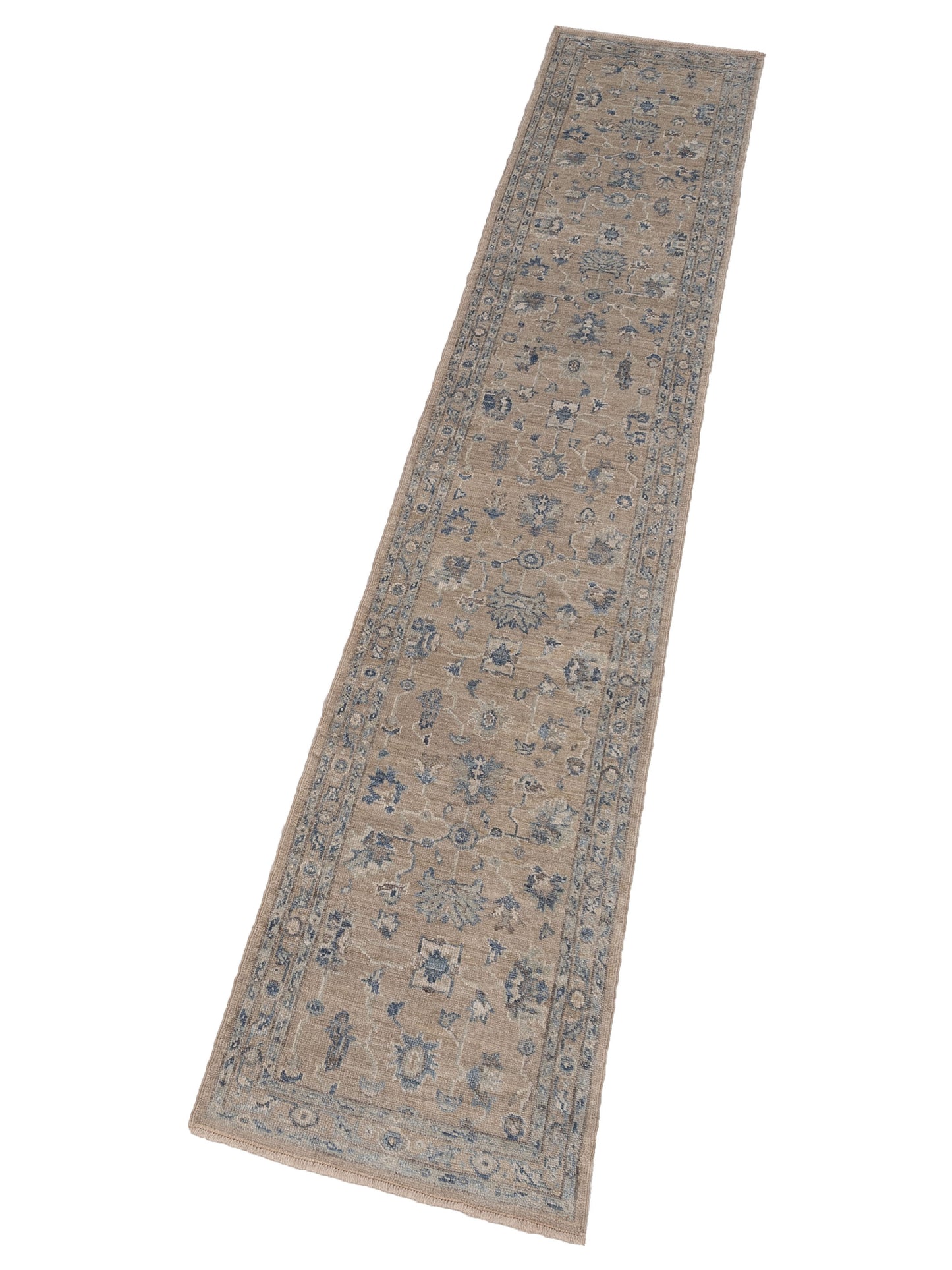 Angora Oushak 150413 Brown Blue 2.7x15.5 Hand Knotted Rug