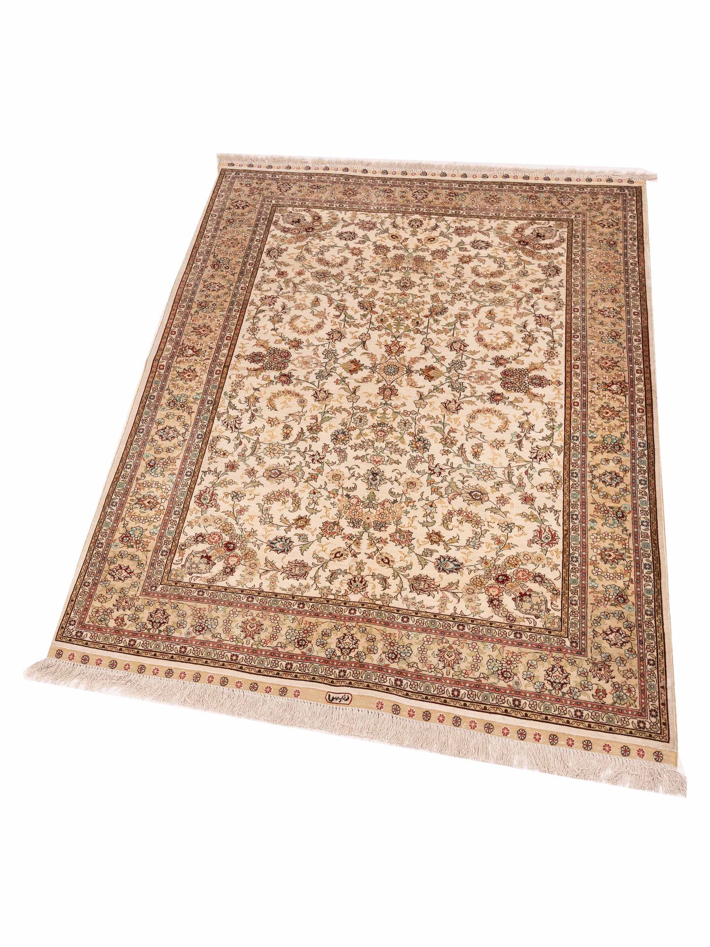 Pure Silk 118103 Ivory Gold 4.1x6 Hand Knotted Rug