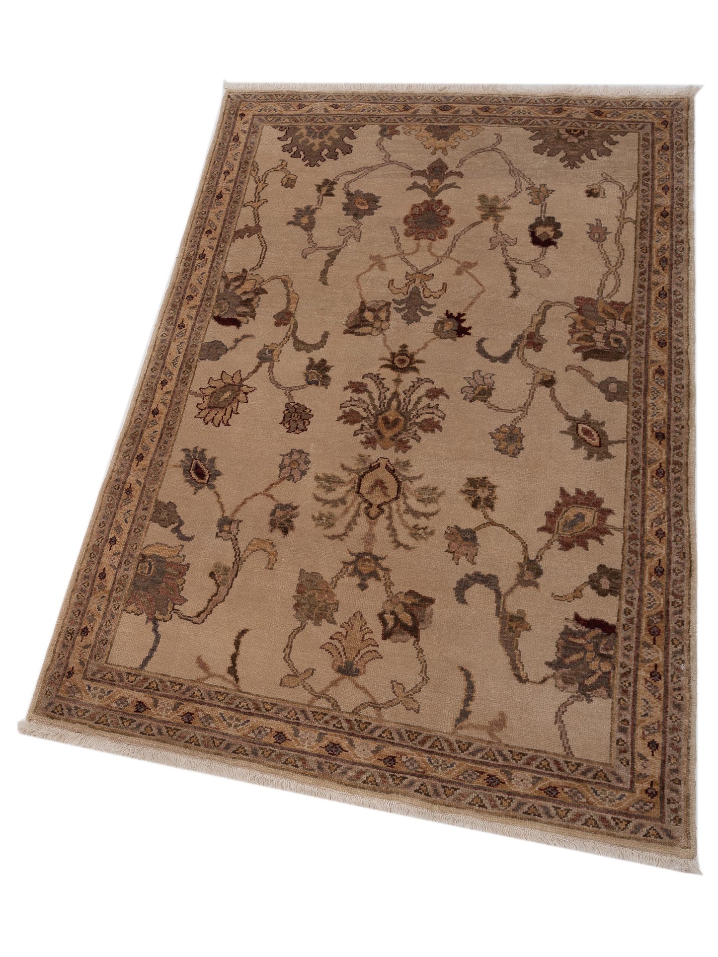 Turkish Elvan 78113 Ivory Gold 4x6.4 Hand Knotted Rug