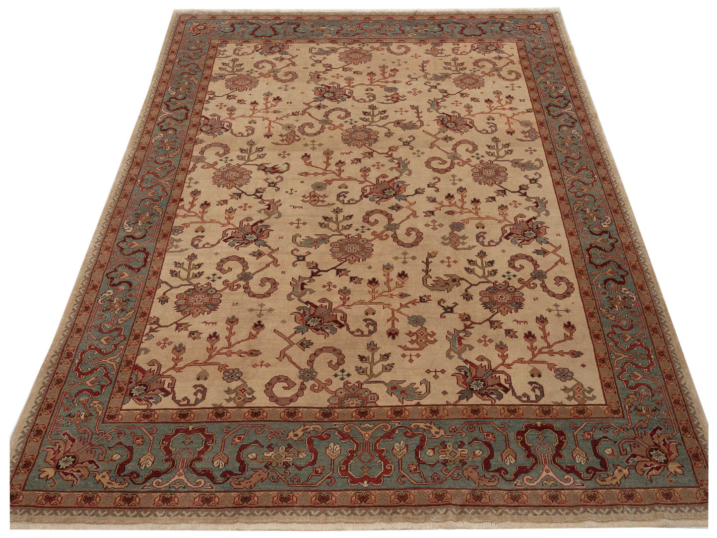 Antique Loom 147366 Ivory Blue 8.6x10 Hand Knotted Rug