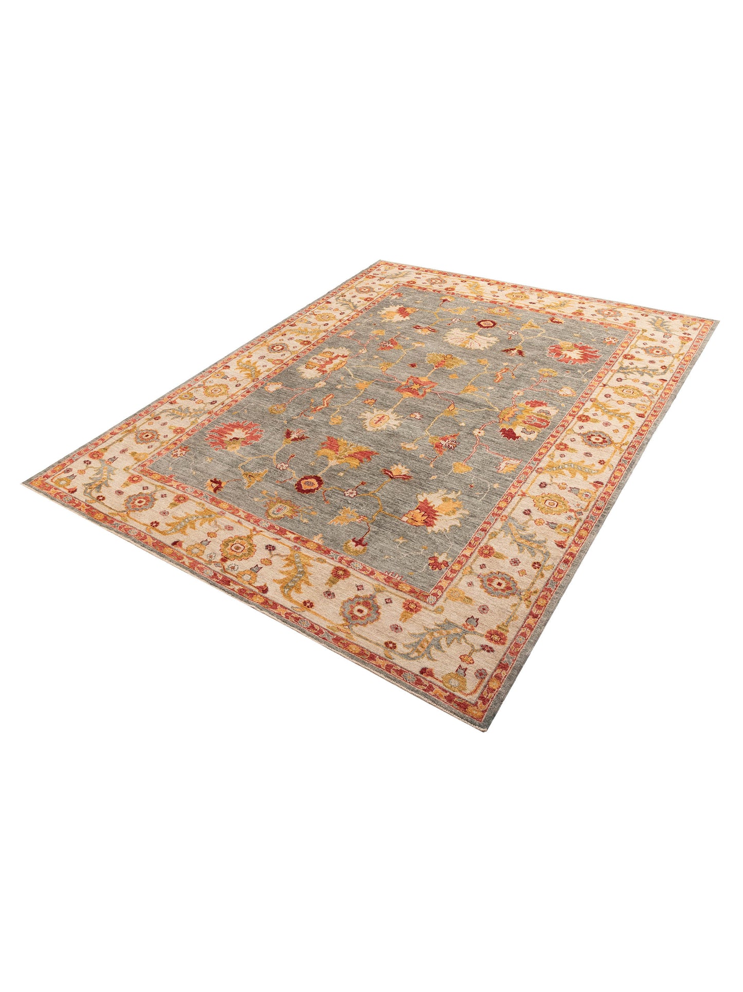 Angora Oushak 156116 Green Ivory 10.4x13.8 Hand Knotted Rug
