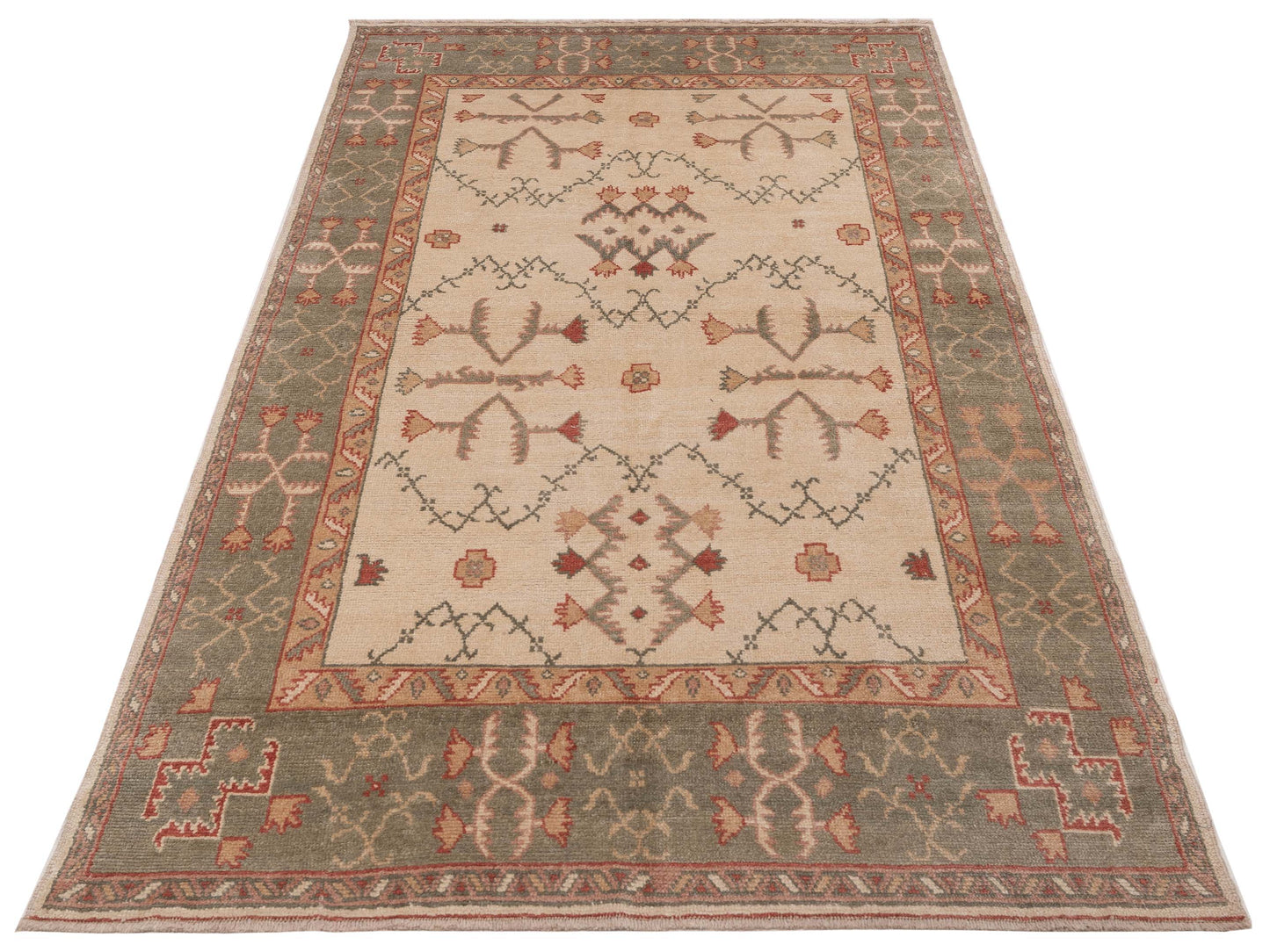 Anadol Oushak 147760 Ivory Green 5.7x10.3 Hand Knotted Rug