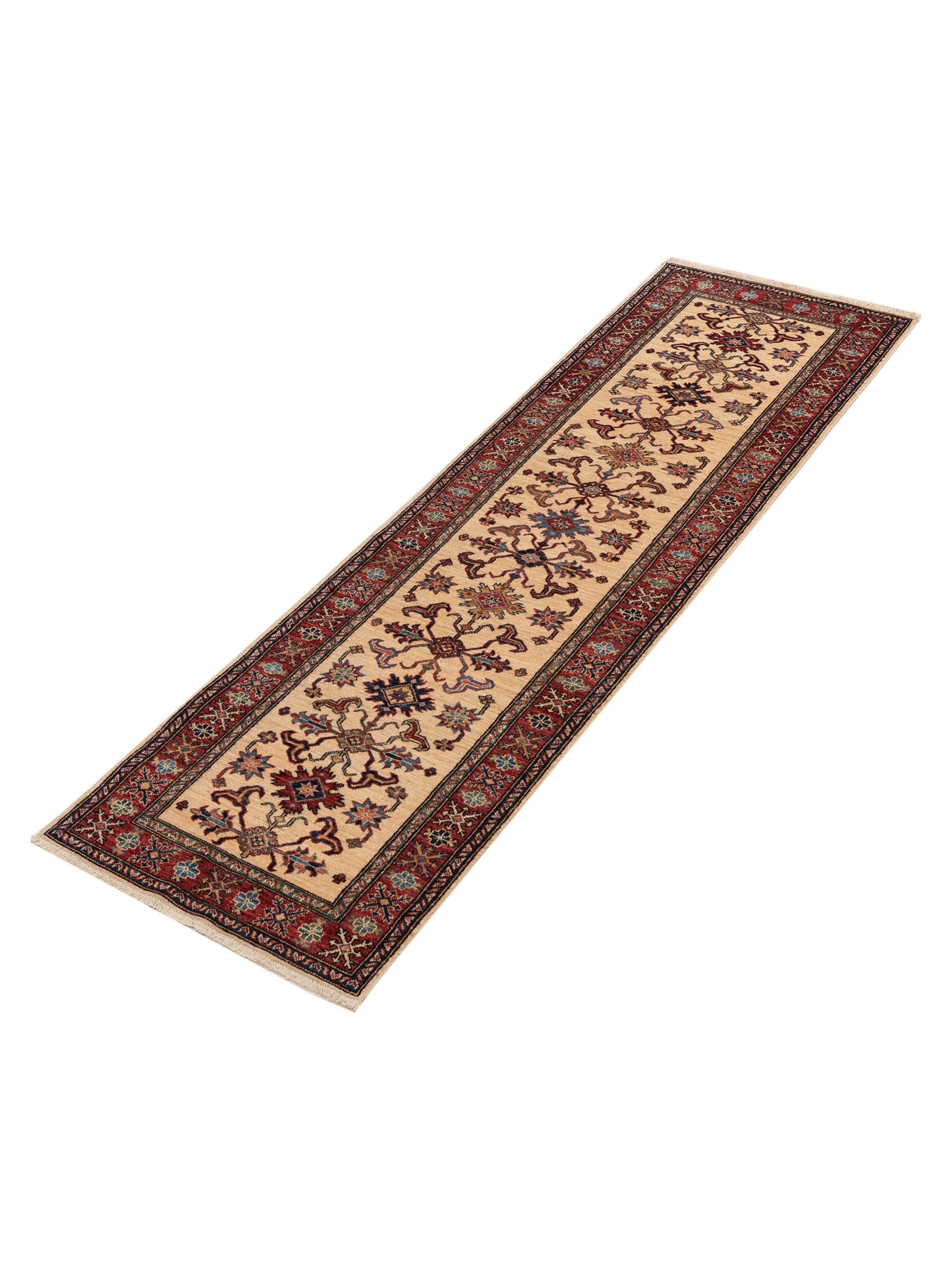 Artisan Kazak 152840 Ivory Red 2.9x9.4 Hand Knotted Rug