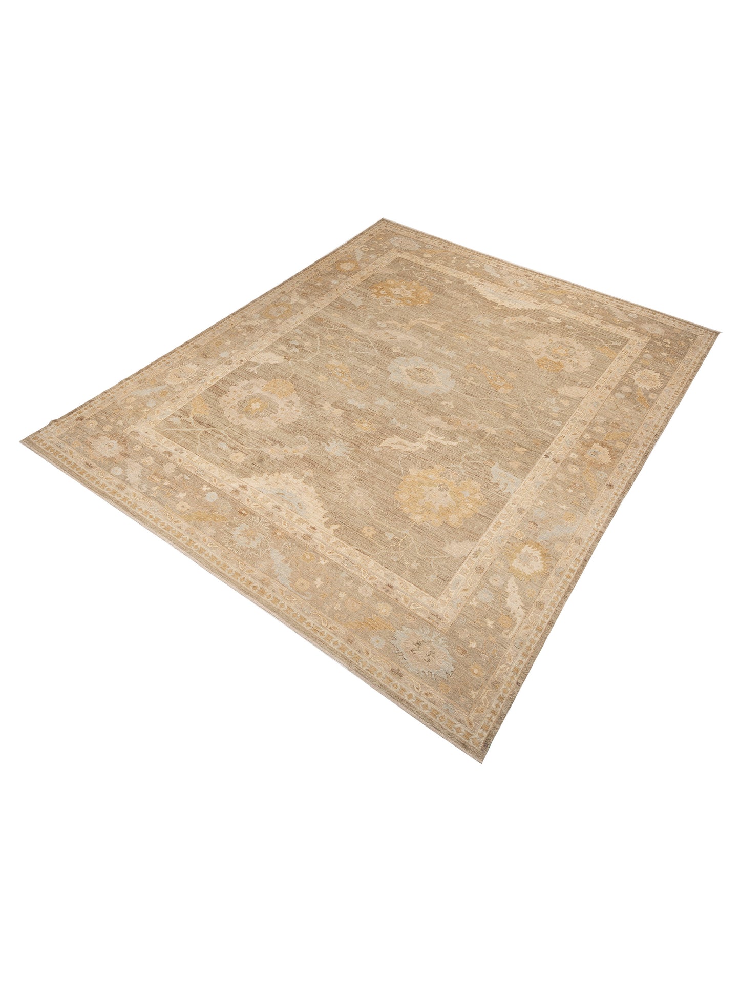 Angora Oushak 129081 Green Brown 14.6x17.11 Hand Knotted Rug