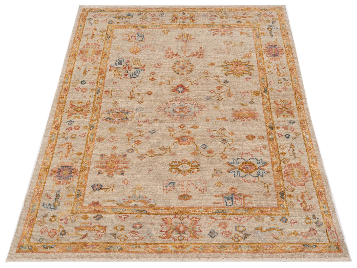Angora Oushak 148061 Ivory Silver 5.1x6.9 Hand Knotted Rug
