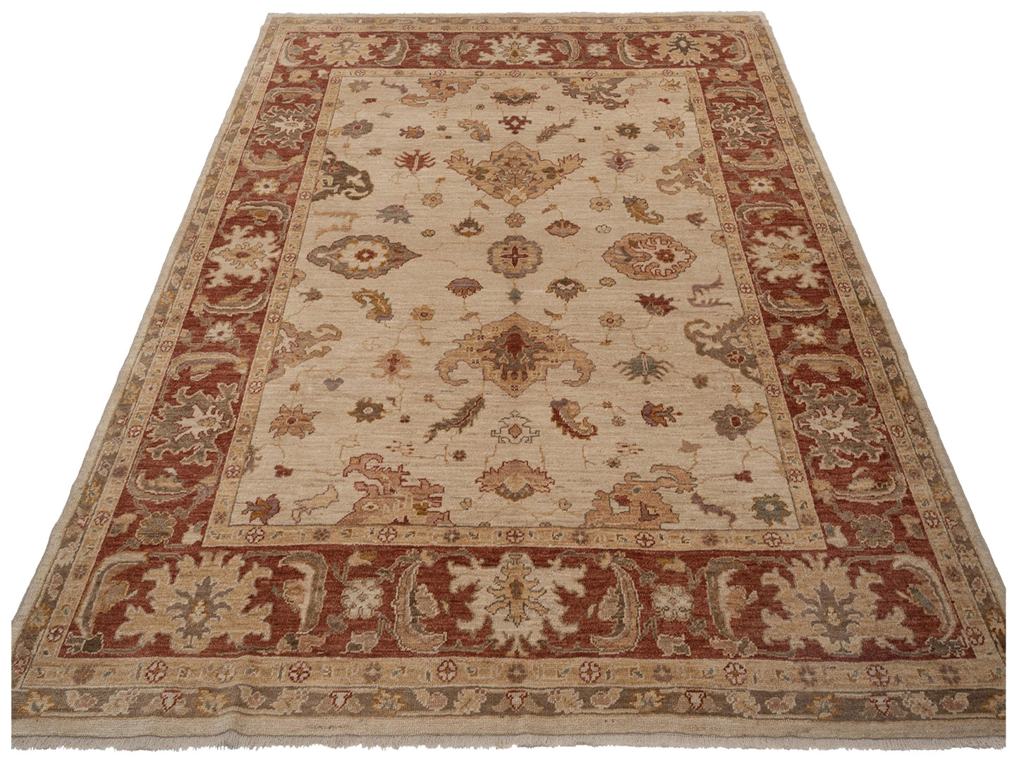 Angora Oushak 93037 Beige Rust 9x11.8 Hand Knotted Rug
