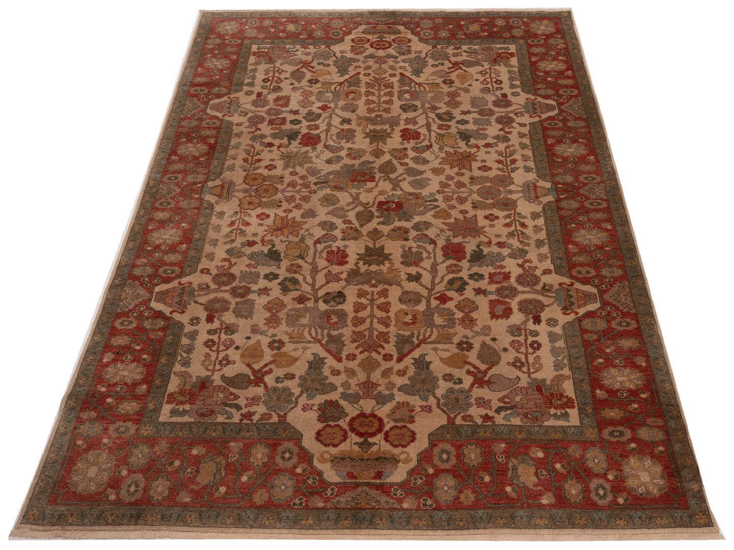 Antique Loom 147379 Ivory Red 6.9x9.3 Hand Knotted Rug