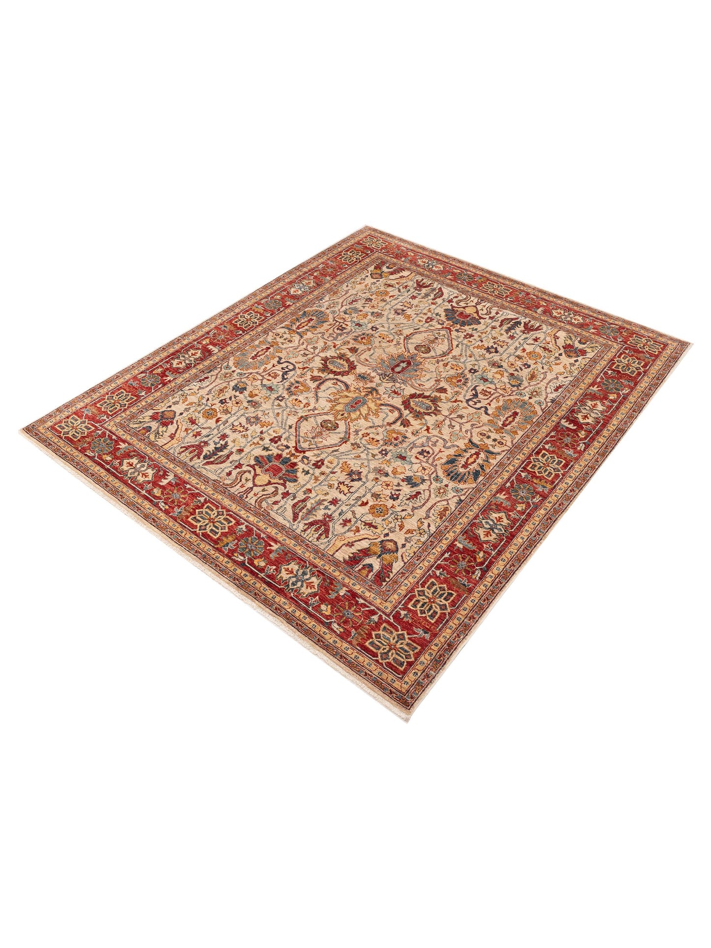 Elvan Nilay Beige Red 8.2x9.9 Hand Knotted Rug