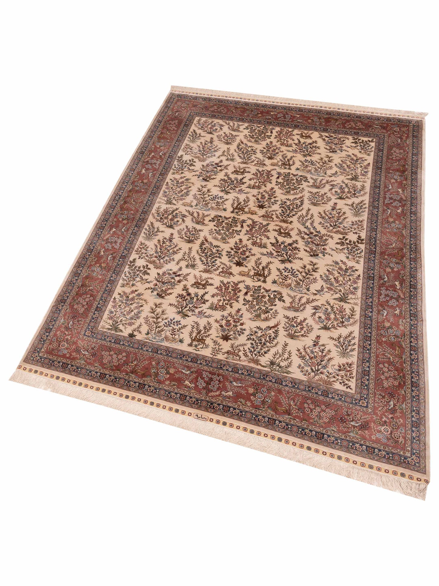 Pure Silk 120796 Ivory Pink 5.7x8 Hand Knotted Rug