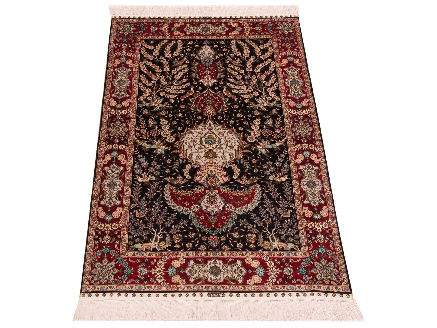 Pure Silk 118038 Black Red 3x4.10 Hand Knotted Rug