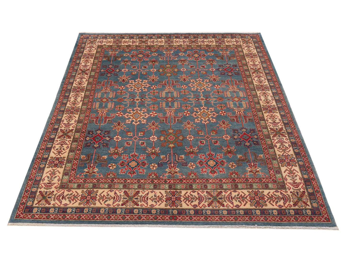 Kazak 151932 Blue Ivory 7.10x9.8 Hand Knotted Rug