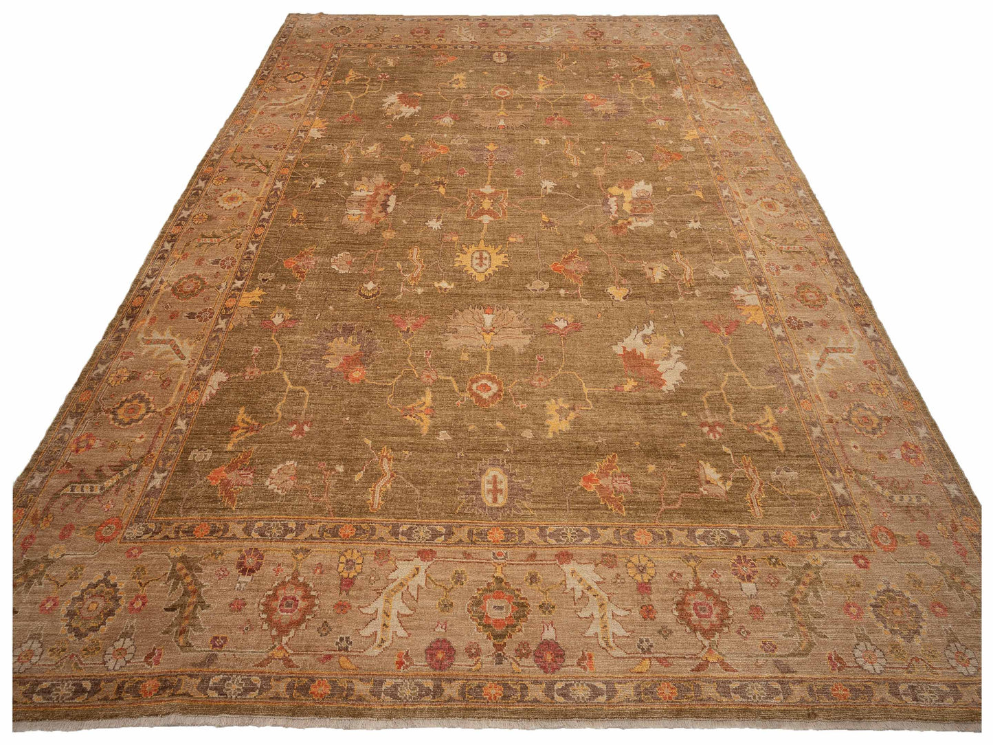 Angora Oushak 107604 Green Light Brown 13.2x16.2 Hand Knotted Rug