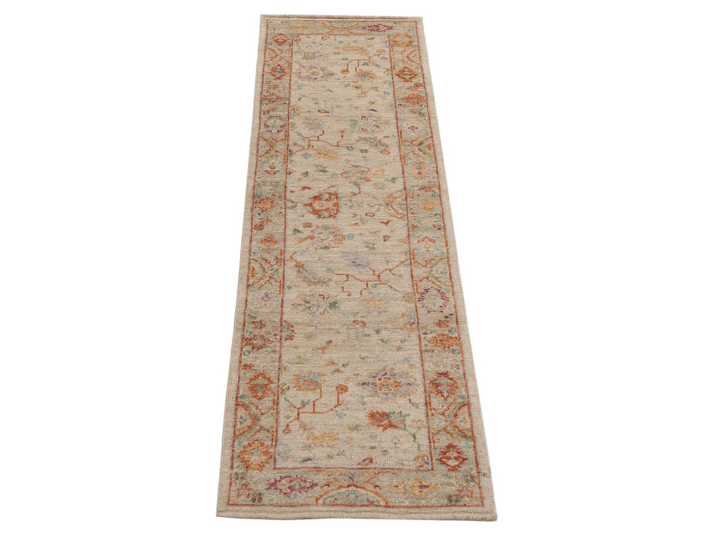 Angora Oushak 153987 Beige Brown 2.6x9.6 Hand Knotted Rug
