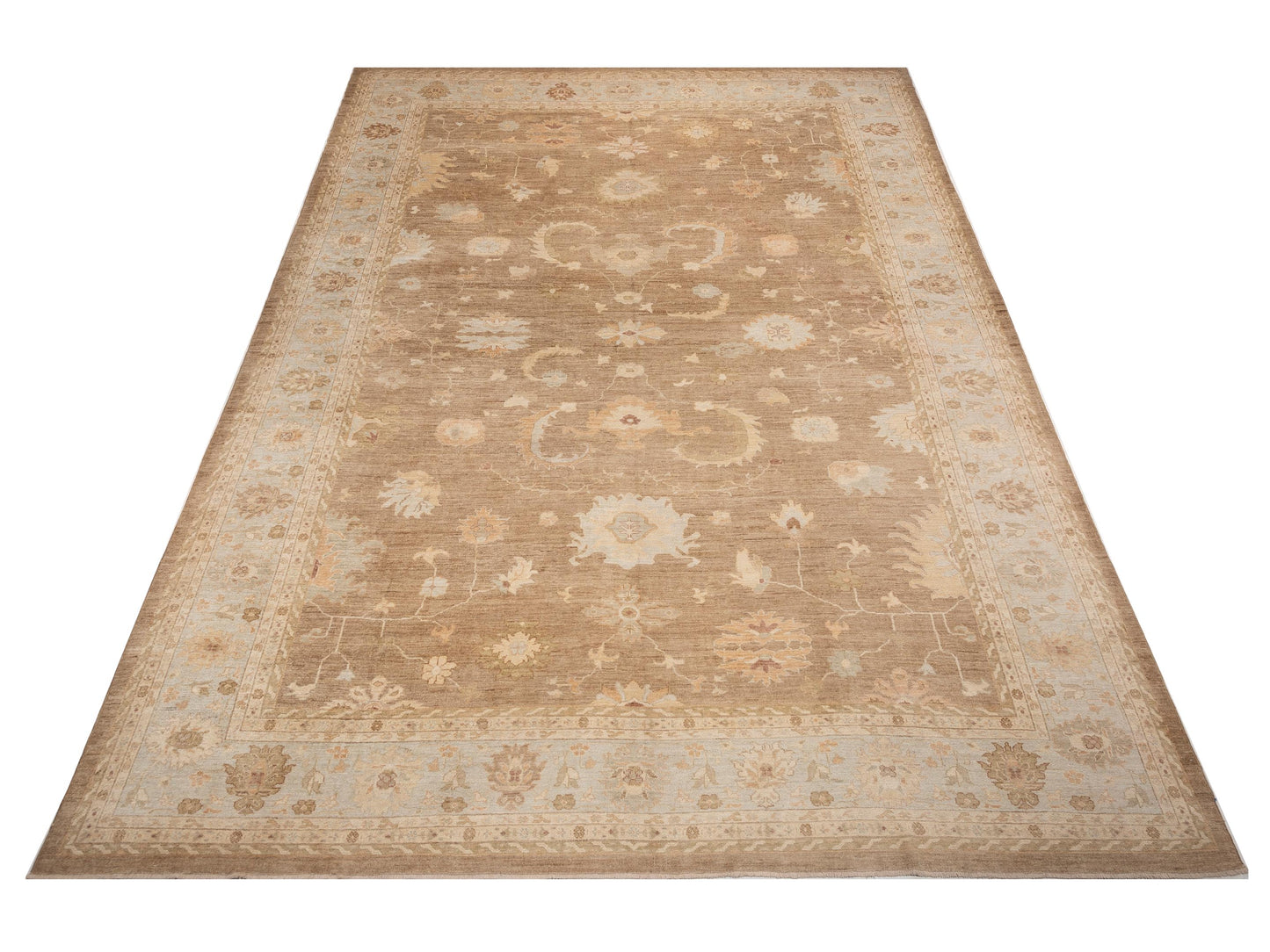 Angora Oushak 128117 Brown Ice Blue 15.5x20.6 Hand Knotted Rug