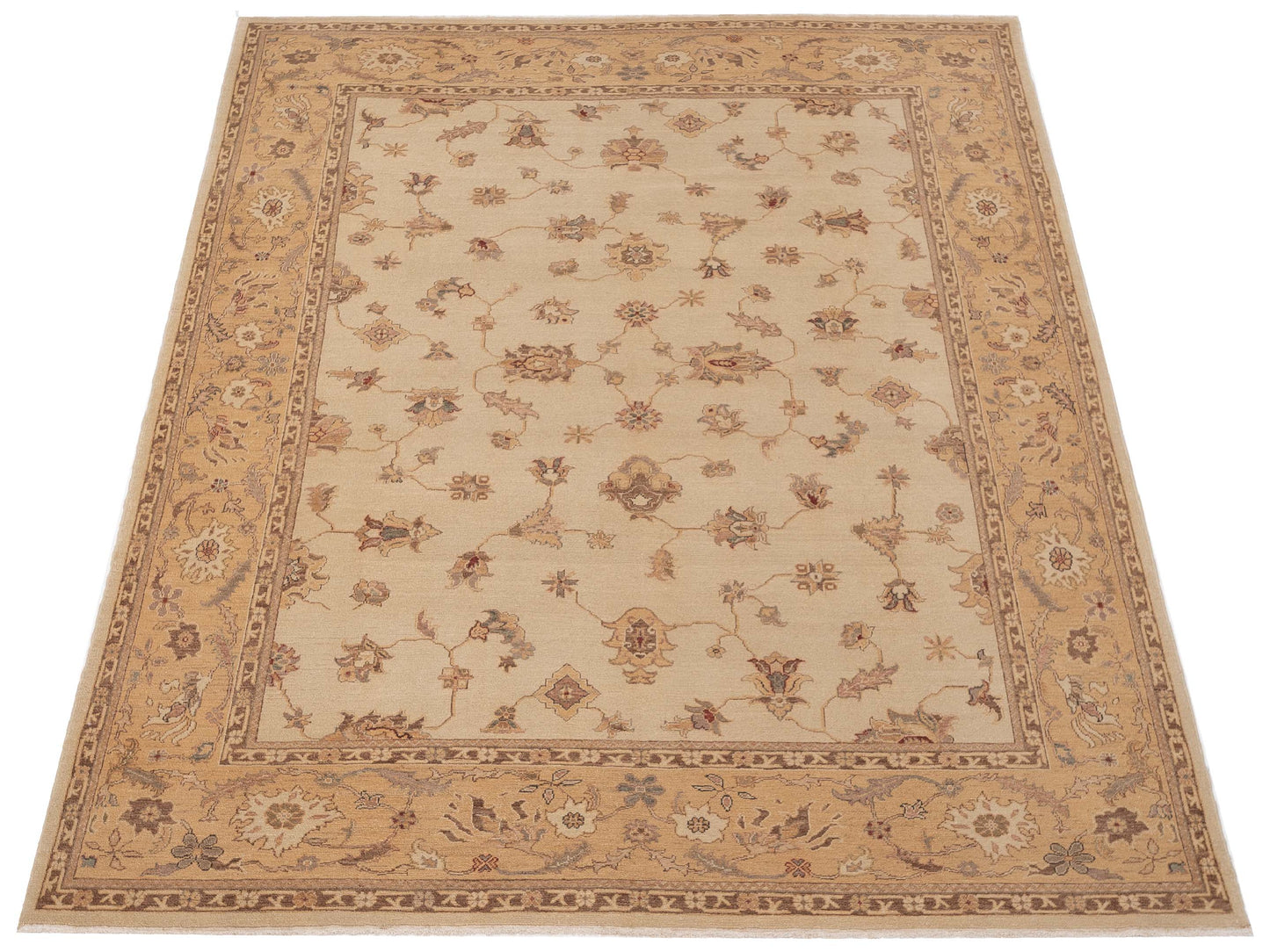 Turkish Elvan 79165 Ivory Gold 9.2x11.8 Hand Knotted Rug