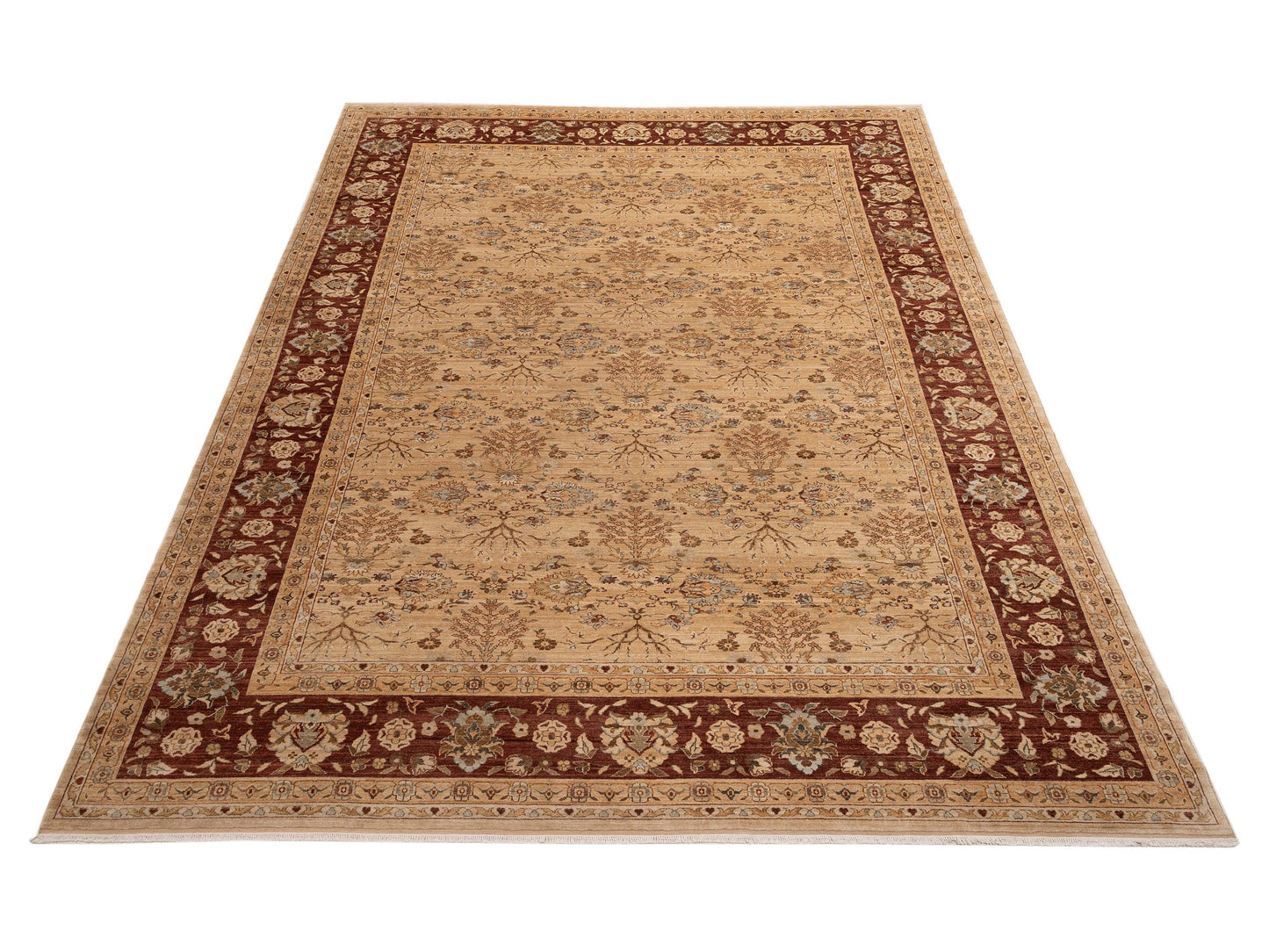 Narin Aksu Gold Burgundy 11.10x14.8 Hand Knotted Rug