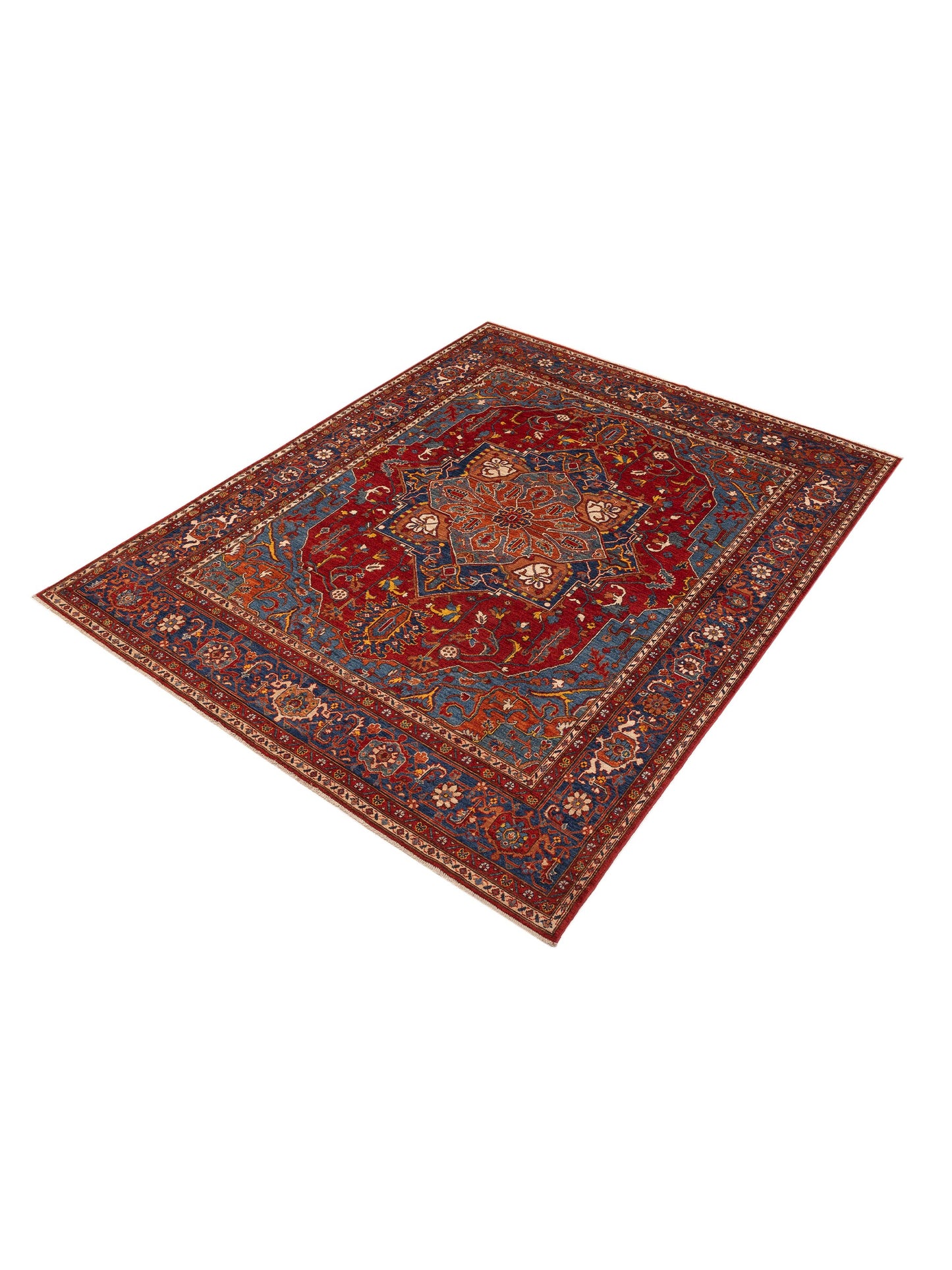 Artisan Kazak 151858 Red Blue 8.4x10.7 Hand Knotted Rug