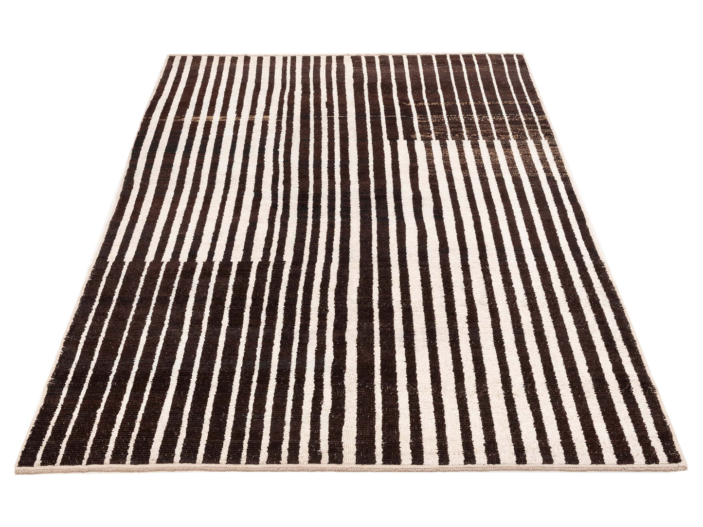 Atlas 151343 Dark Brown Ivory 7.9x10.3 Hand Knotted Rug