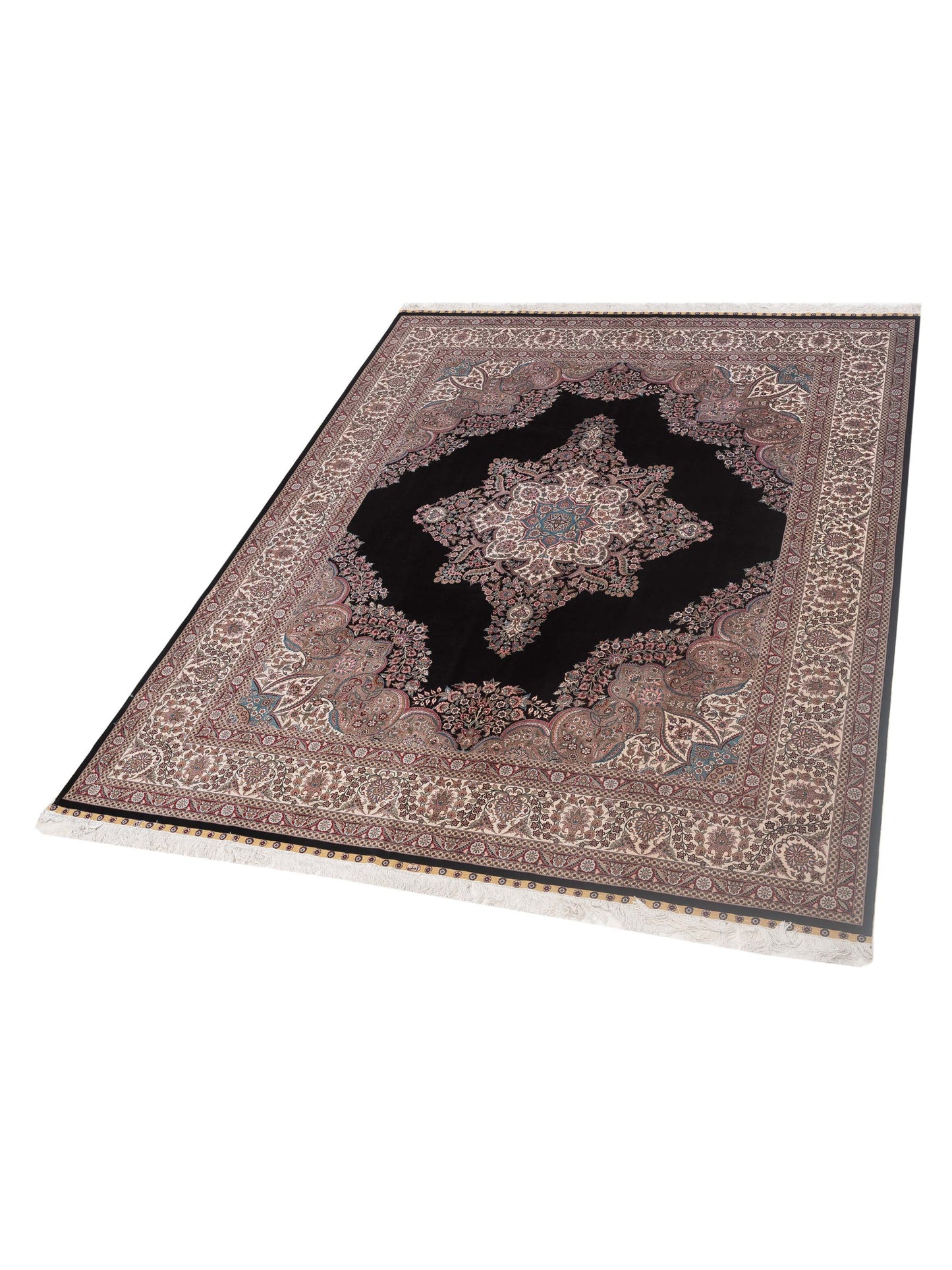 Pure Silk 111769 Black Ivory 8.2x10.1 Hand Knotted Rug
