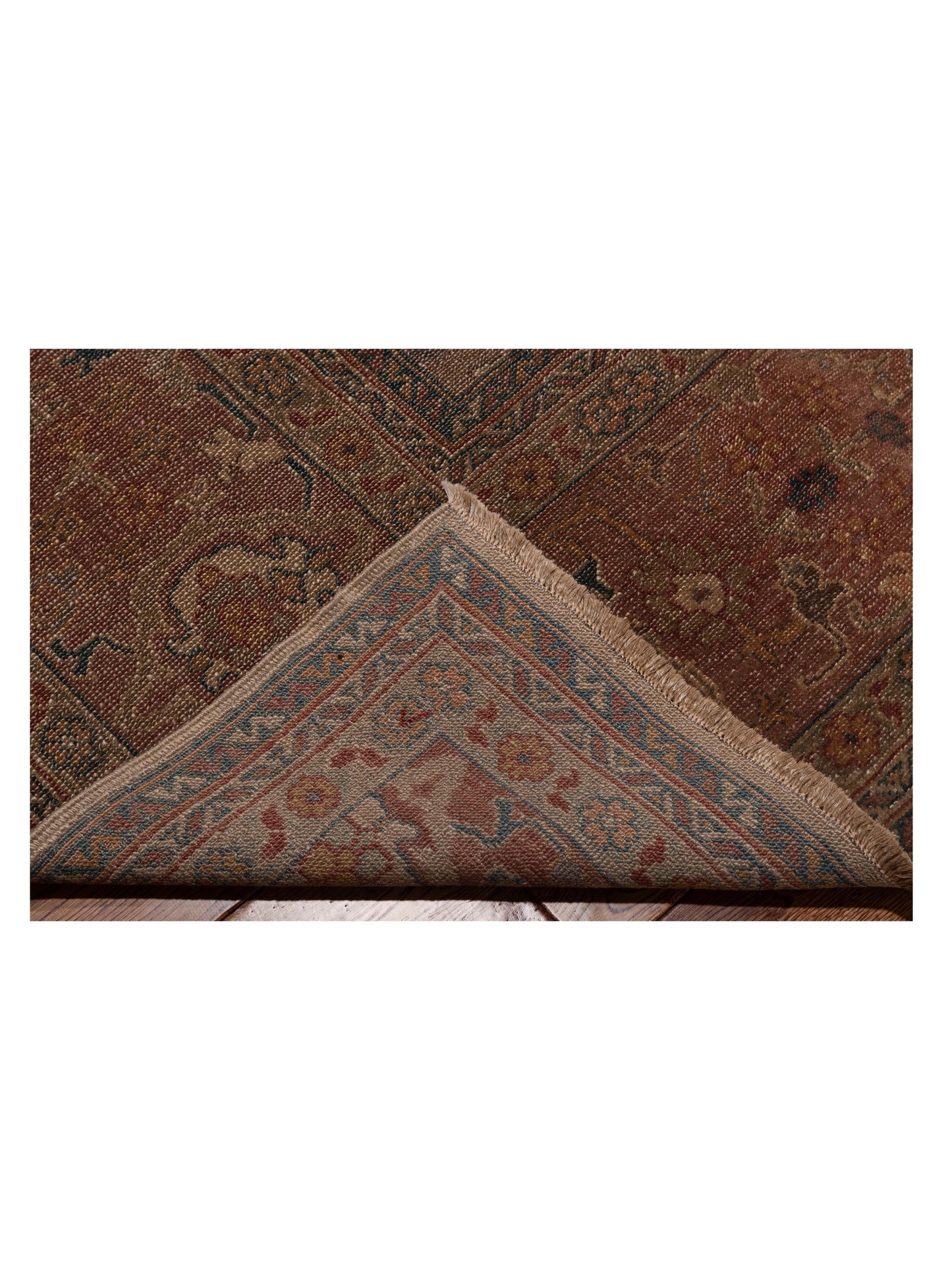 Turkish Elvan Maile Green Pink 12.1x17.5 Hand Knotted Rug