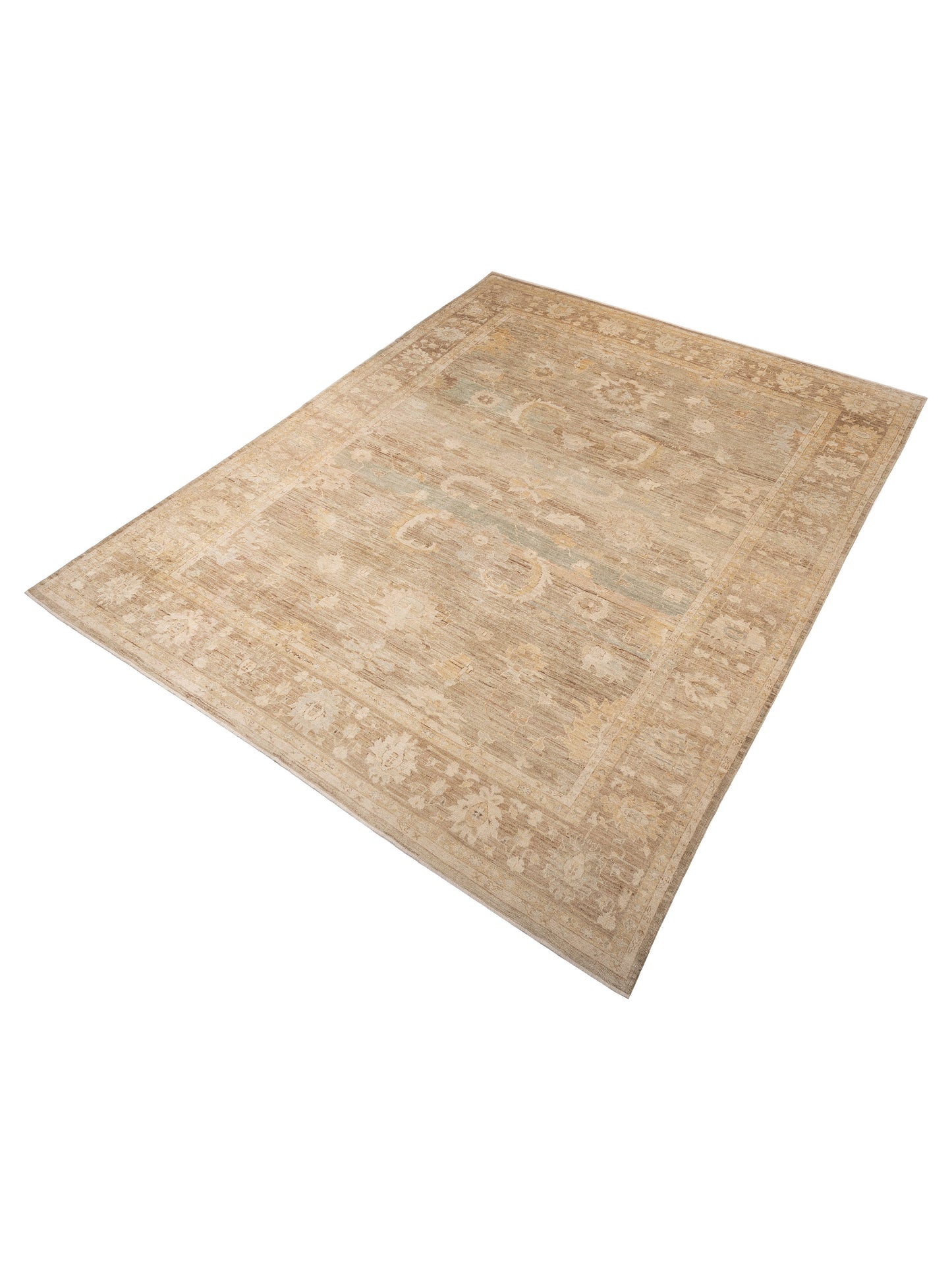 Angora Oushak 130312 Green Brown 13.6x17 Hand Knotted Rug
