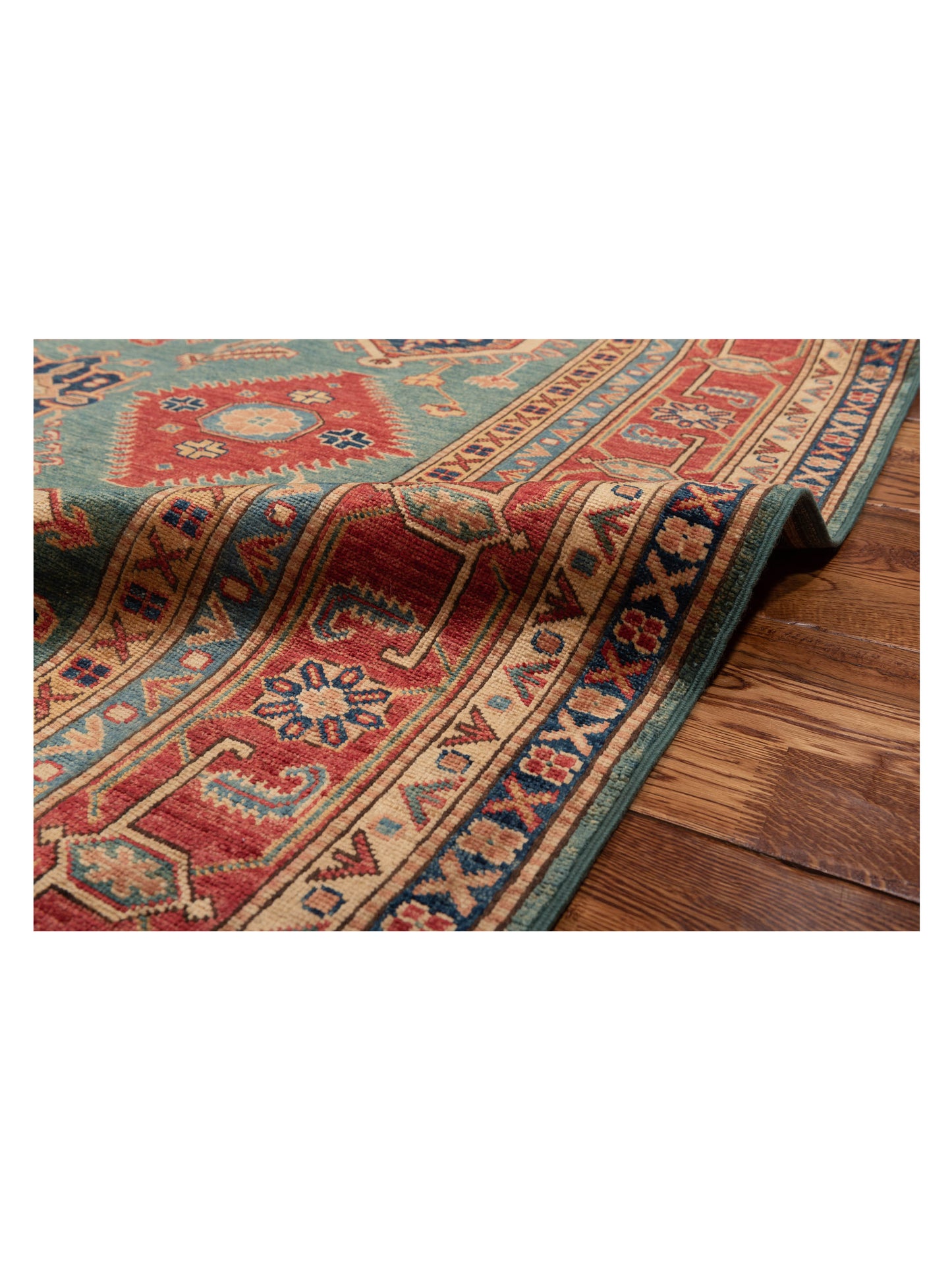 Artisan Kazak 124137 Green Red 6x7.7 Hand Knotted Rug