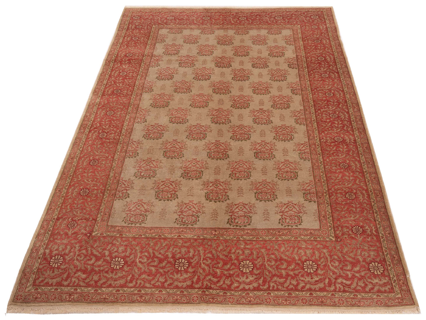 Antique Loom 147397 Ivory Pink 6.9x9.5 Hand Knotted Rug