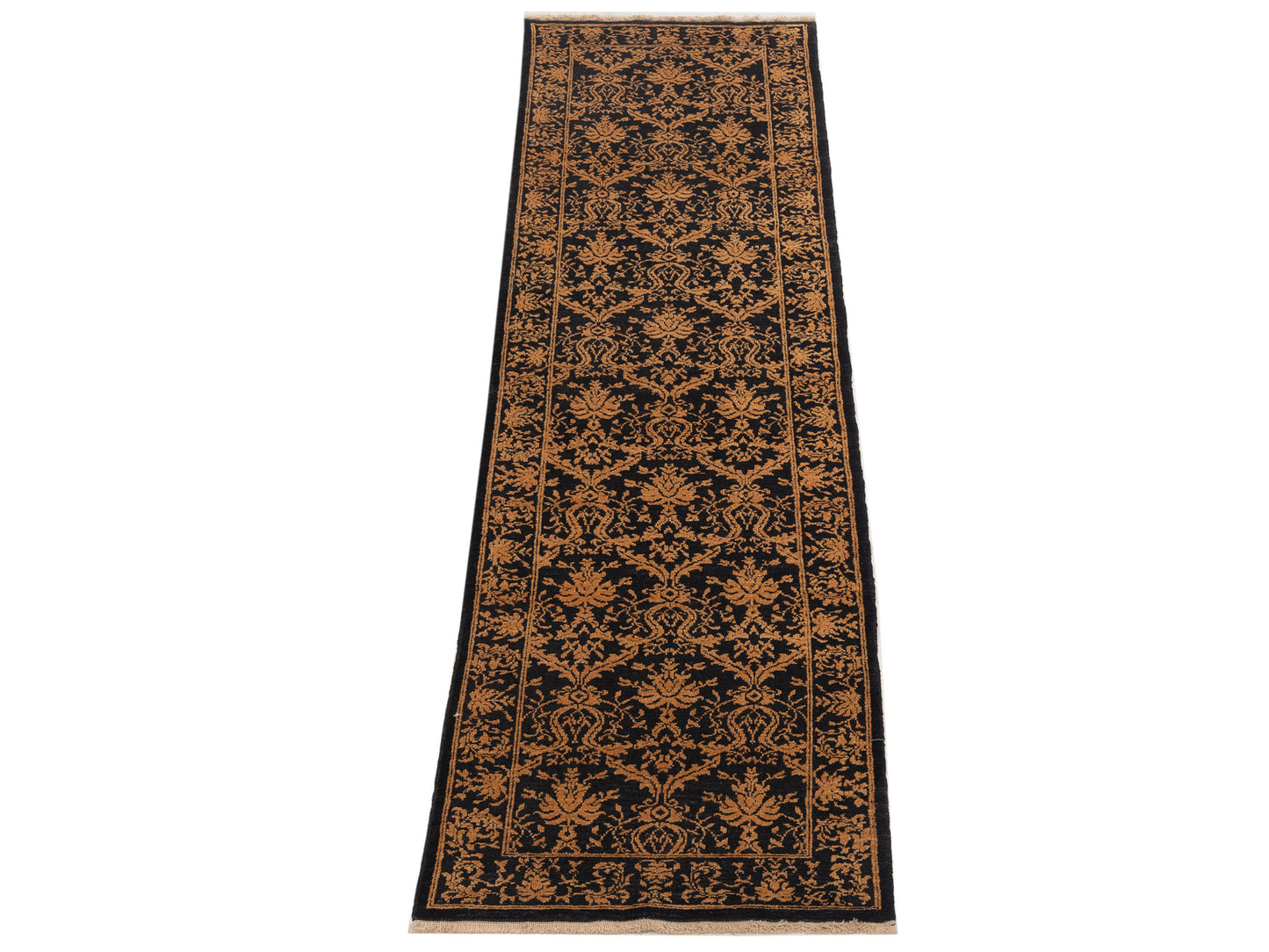 Defne Begonia Black Gold 2.8x9.5 Hand Knotted Rug