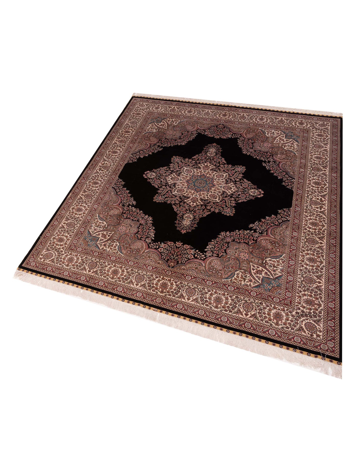 Pure Silk 111769 Black Ivory 8.2x10.1 Hand Knotted Rug
