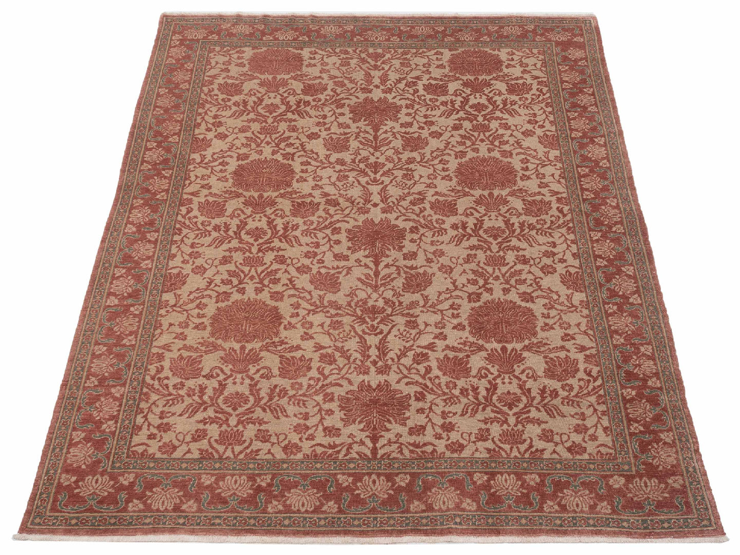 Turkish Elvan 97429 Cream Pink 9.5x11.2 Hand Knotted Rug
