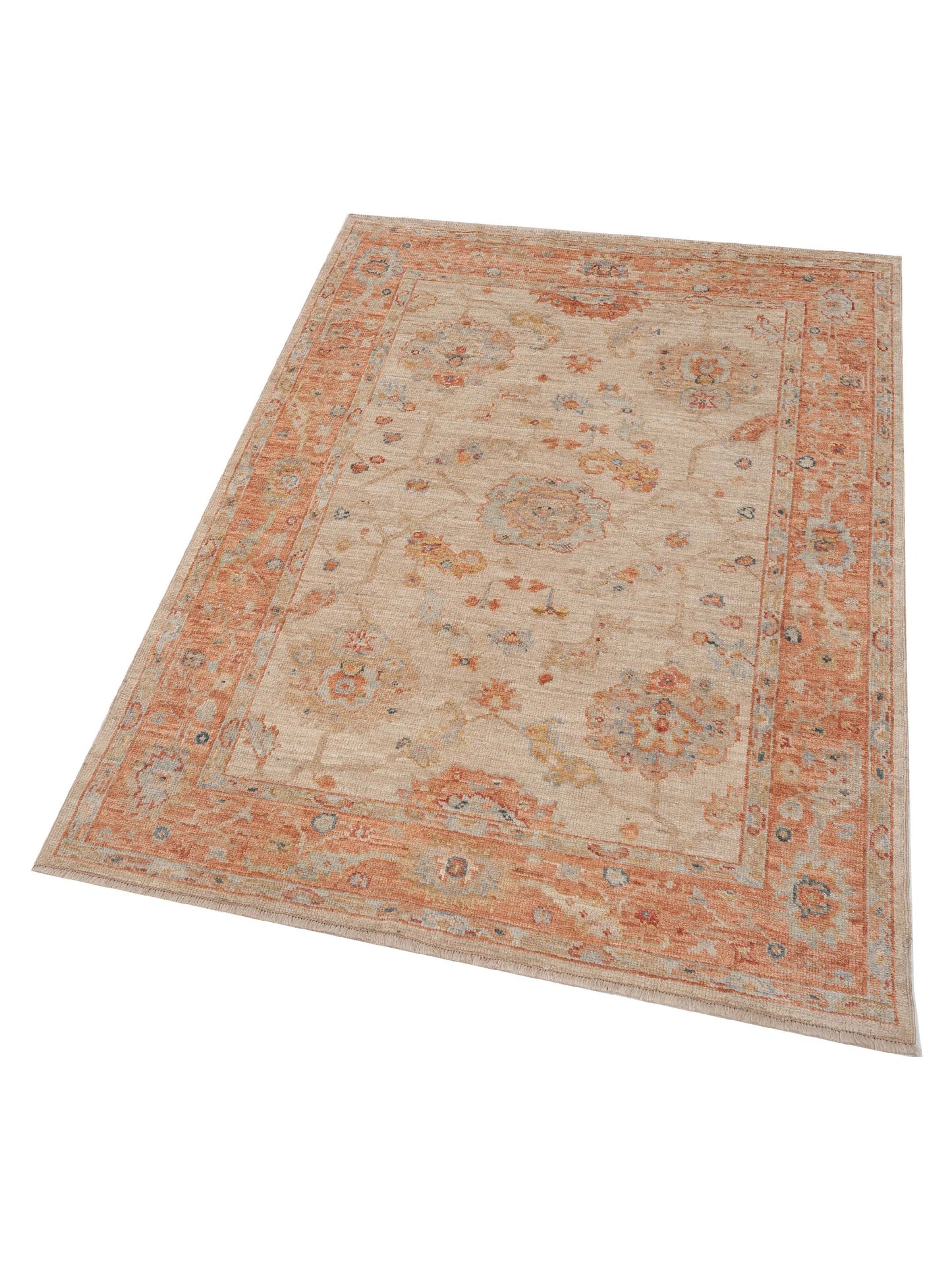 Angora Oushak 149330 Ivory Rust 4.11x6.9 Hand Knotted Rug