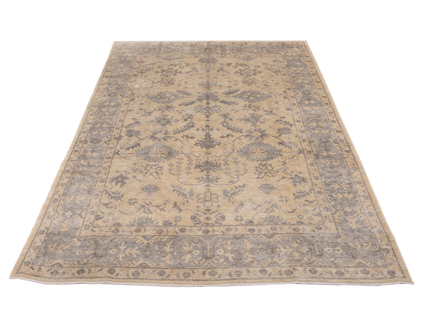 Anadol Oushak 126021 Ivory Gray 9.1x12.4 Hand Knotted Rug