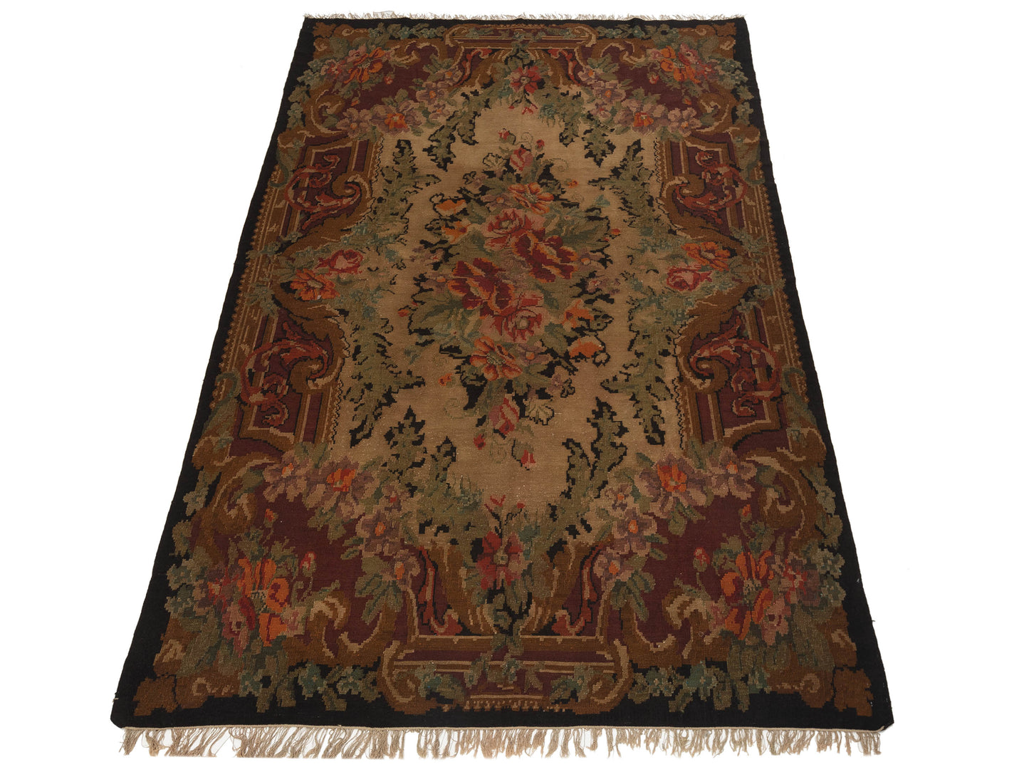Old Basserabian Kilim 103881 Black Brown 7.6x11.6 Hand Woven Rug