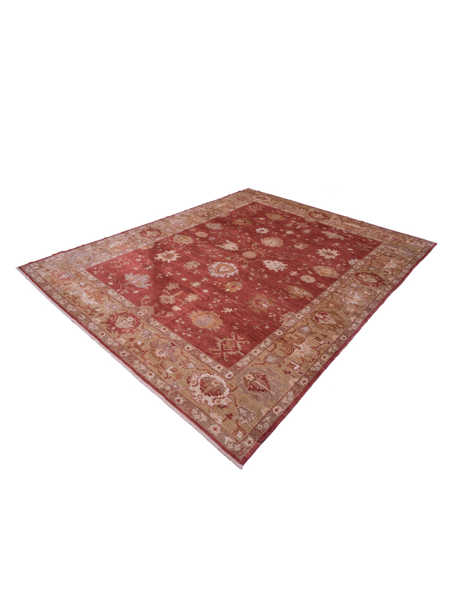 Angora Oushak 128130 Red Green 11.5x14.3 Hand Knotted Rug