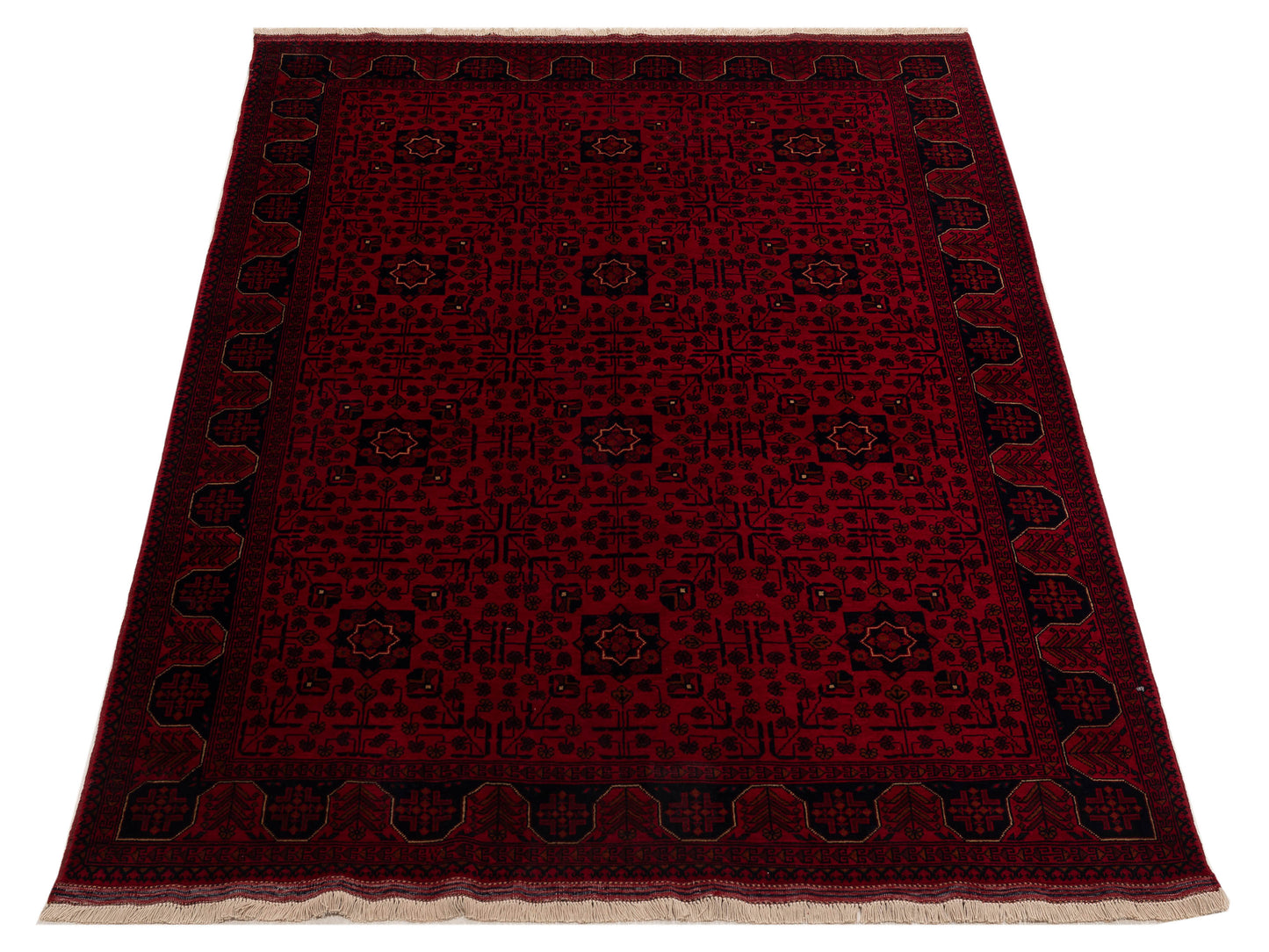 Afghan Belcik 153590 Red Navy 5.8x8.2 Hand Knotted Rug