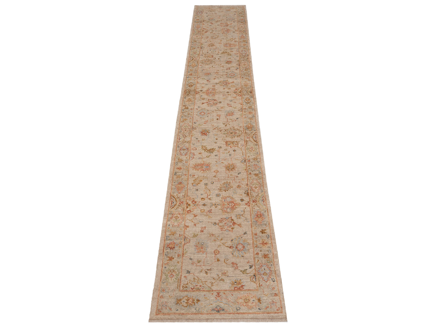 Angora Oushak 149583 Ivory Silver 2.6x15.2 Hand Knotted Rug