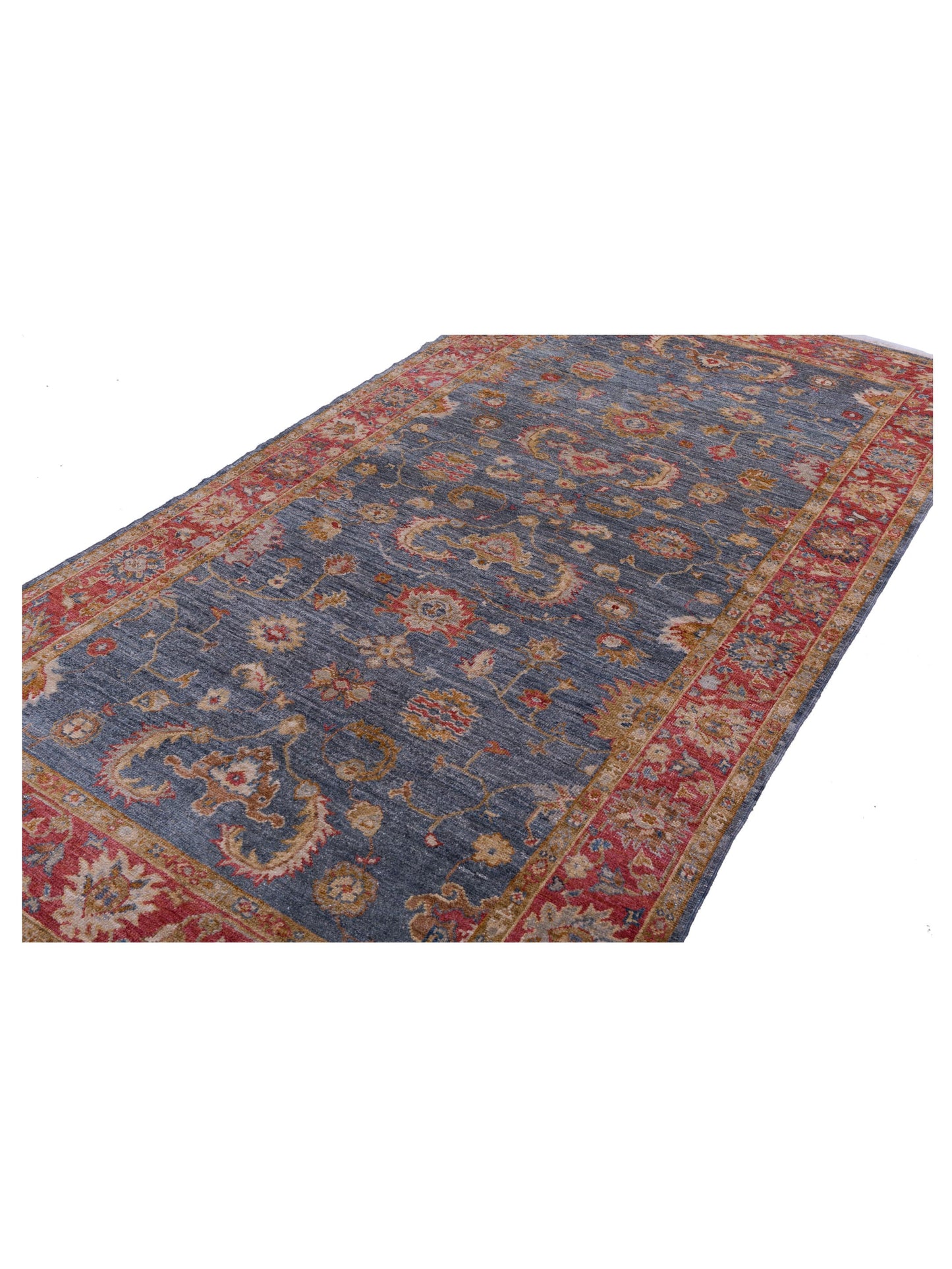 Angora Oushak 144587 Teal Blue Red 6.3x11.7 Hand Knotted Rug