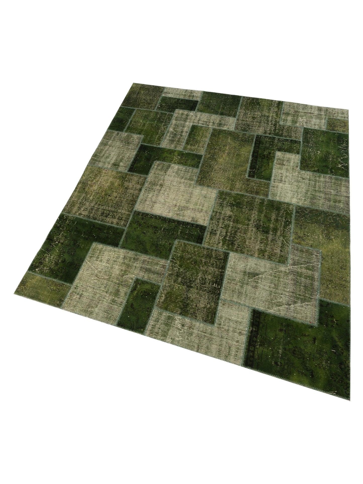 Turkish Vestige Patchwork 108980 Green 8.11x11.5 Hand Knotted Rug