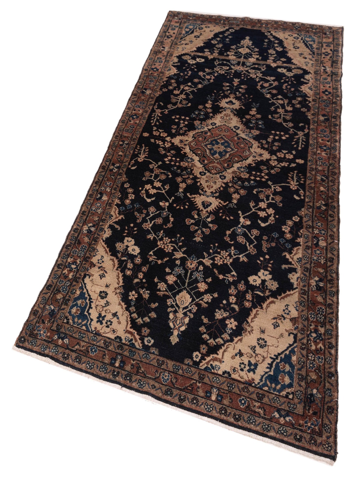 Persian 147683 Navy Brown 4.4x10.5 Hand Knotted Rug