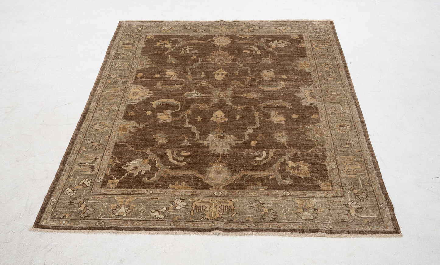 Angora Oushak 129130 Brown Green 6.1x7.5 Hand Knotted Rug