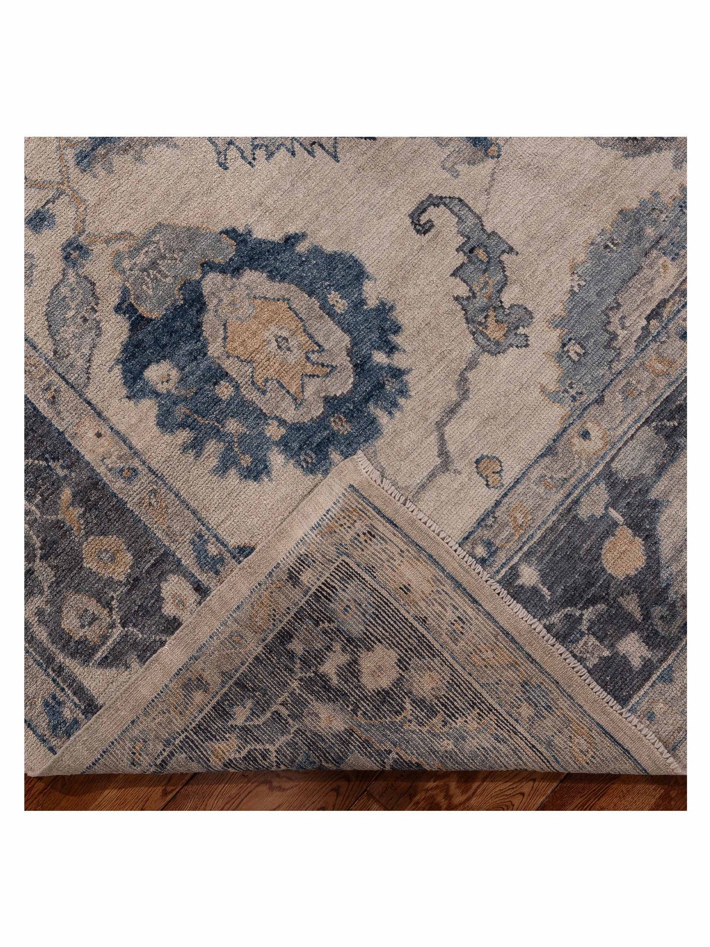 Angora Oushak 156006 Ivory Blue 7.9x9.10 Hand Knotted Rug