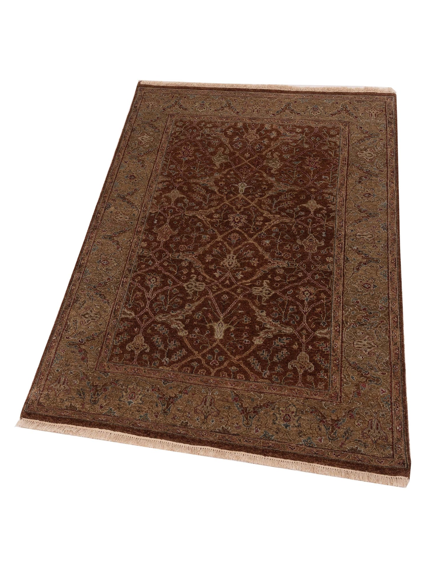 Platinum 115909 Brown Green 3.11x5.11 Hand Knotted Rug