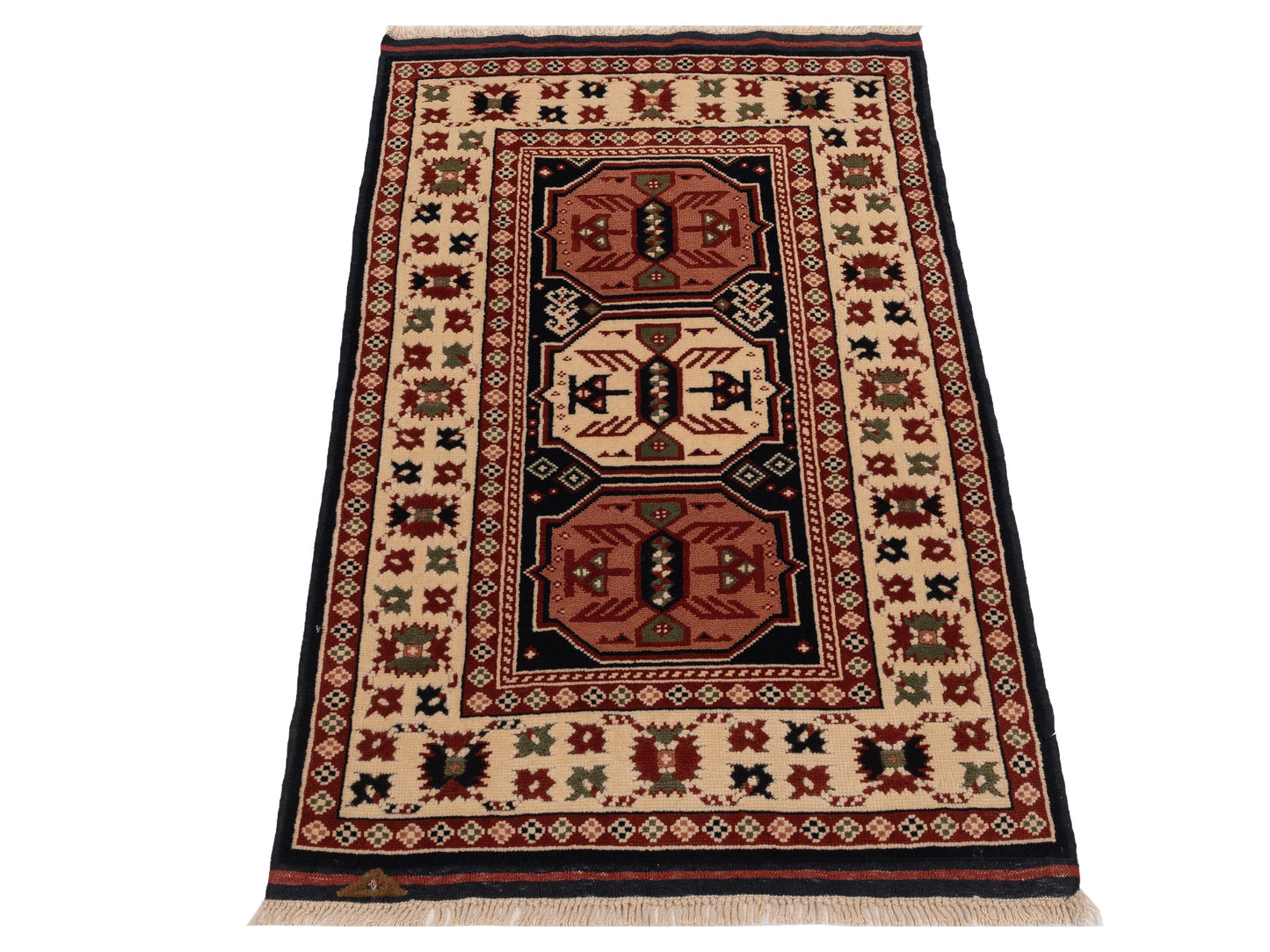 Turkish Shirwan 148368 Navy Ivory 3x4.8 Hand Knotted Rug