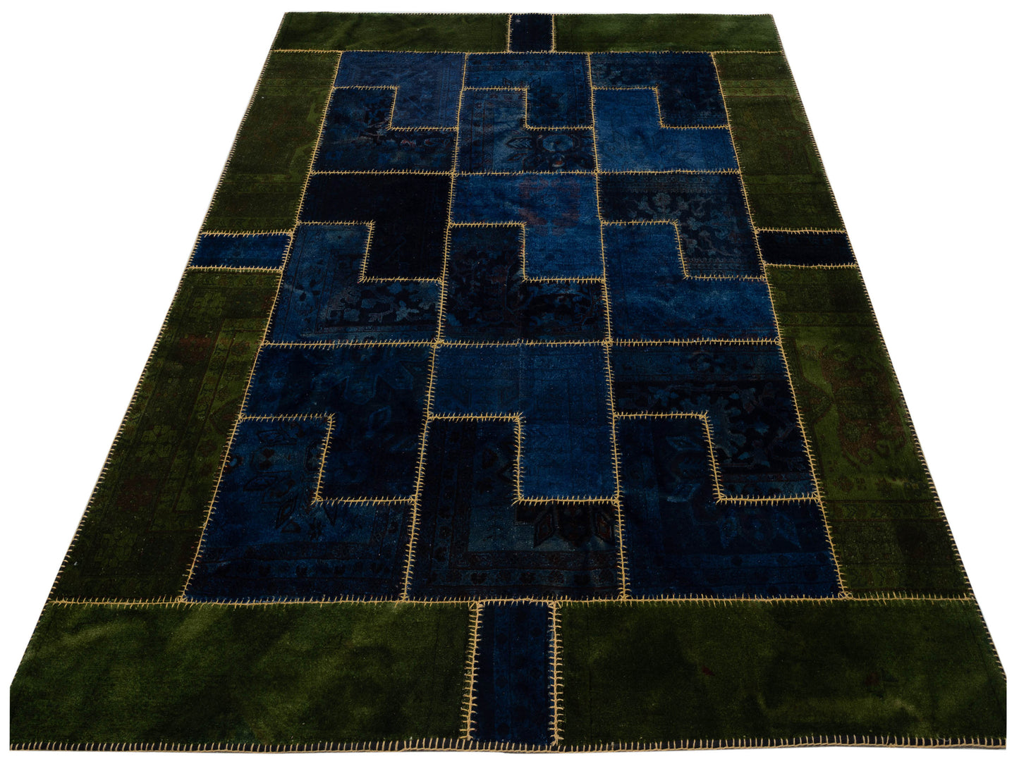 Turkish Vestige Patchwork 110263 Blue Green 8.5x11.4 Hand Knotted Rug