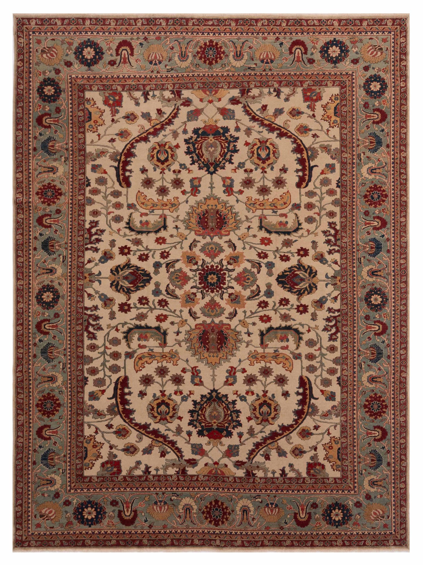 Pasha Antique Loom  Ivory Green Traditional