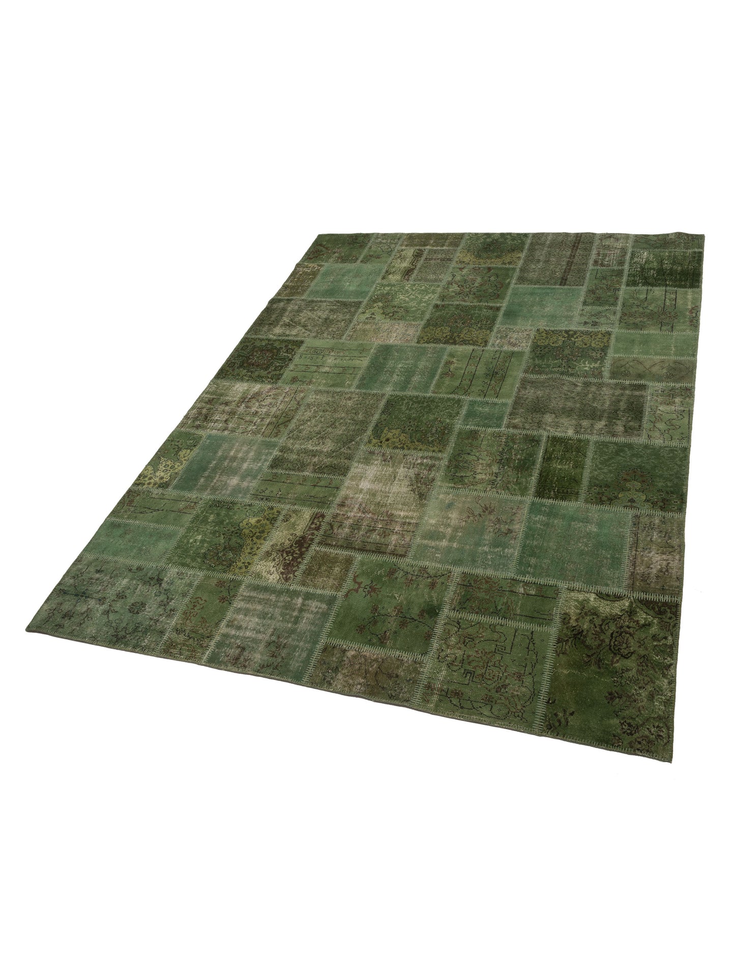 Turkish Vestige Patchwork 129789 Green 9.10x13.3 Hand Knotted Rug