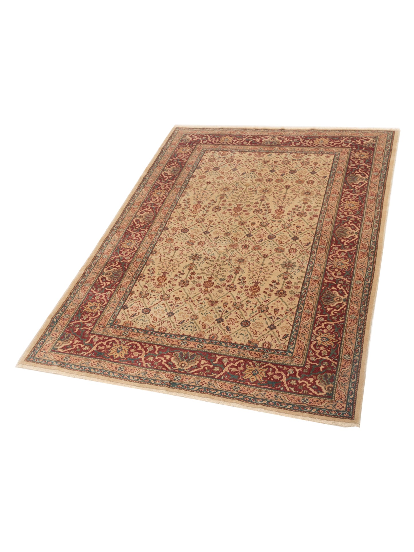Antique Loom 120659 Beige Red 6.9x8.11 Hand Knotted Rug