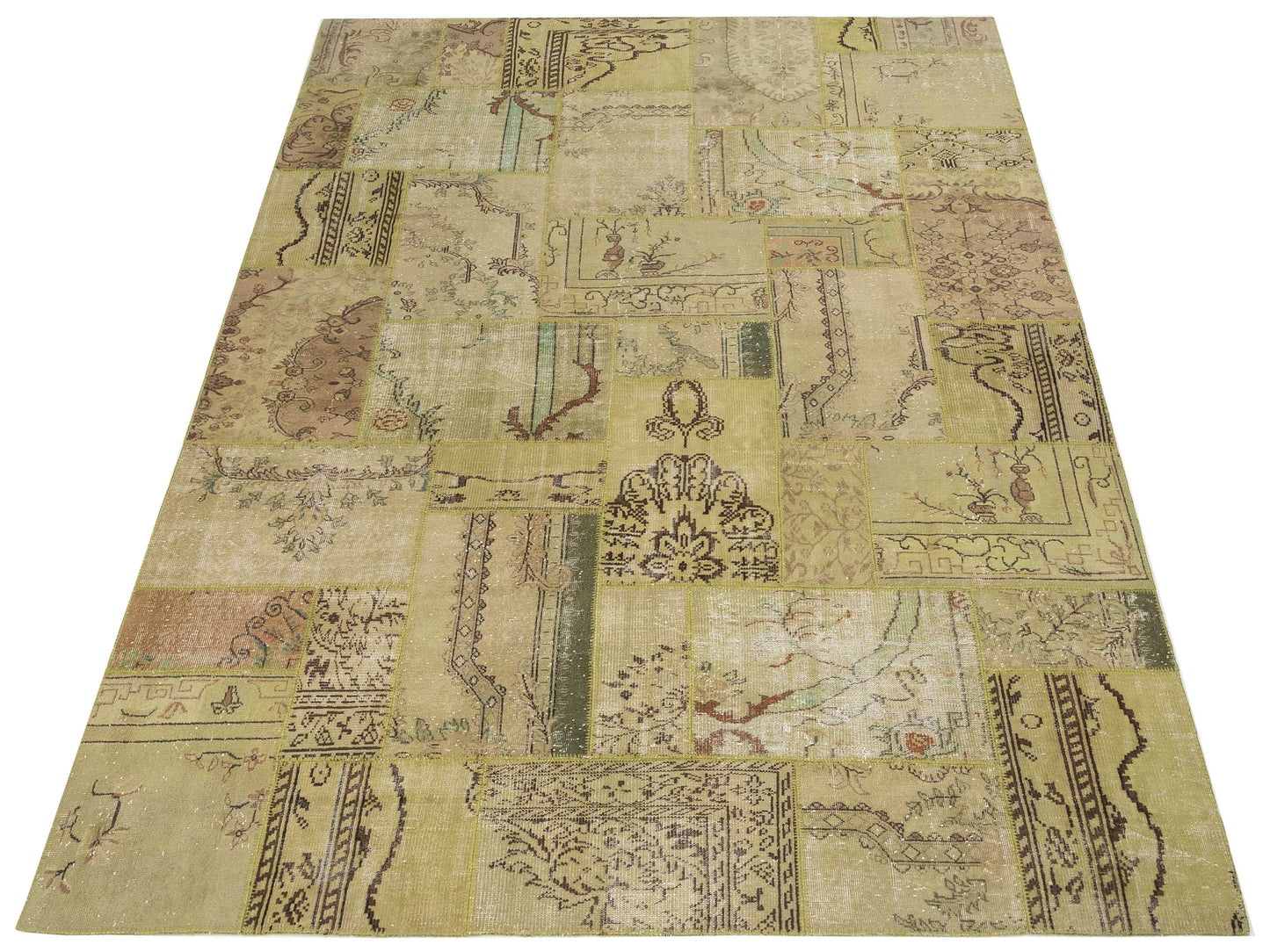 Turkish Vestige Patchwork 113254 Green 9x12 Hand Knotted Rug